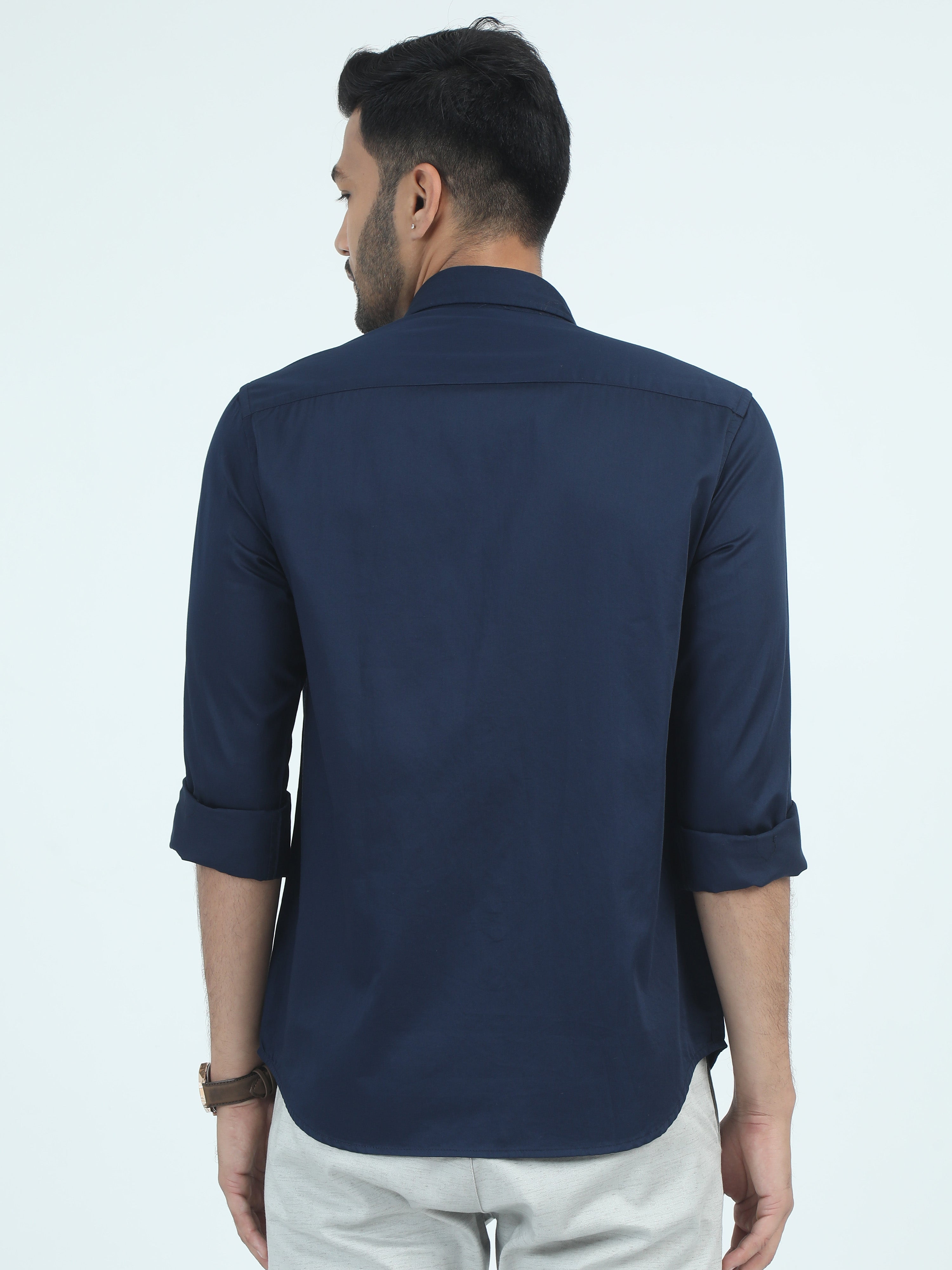 MEN'S NAVY SOLID SLIM FIT SHIRT