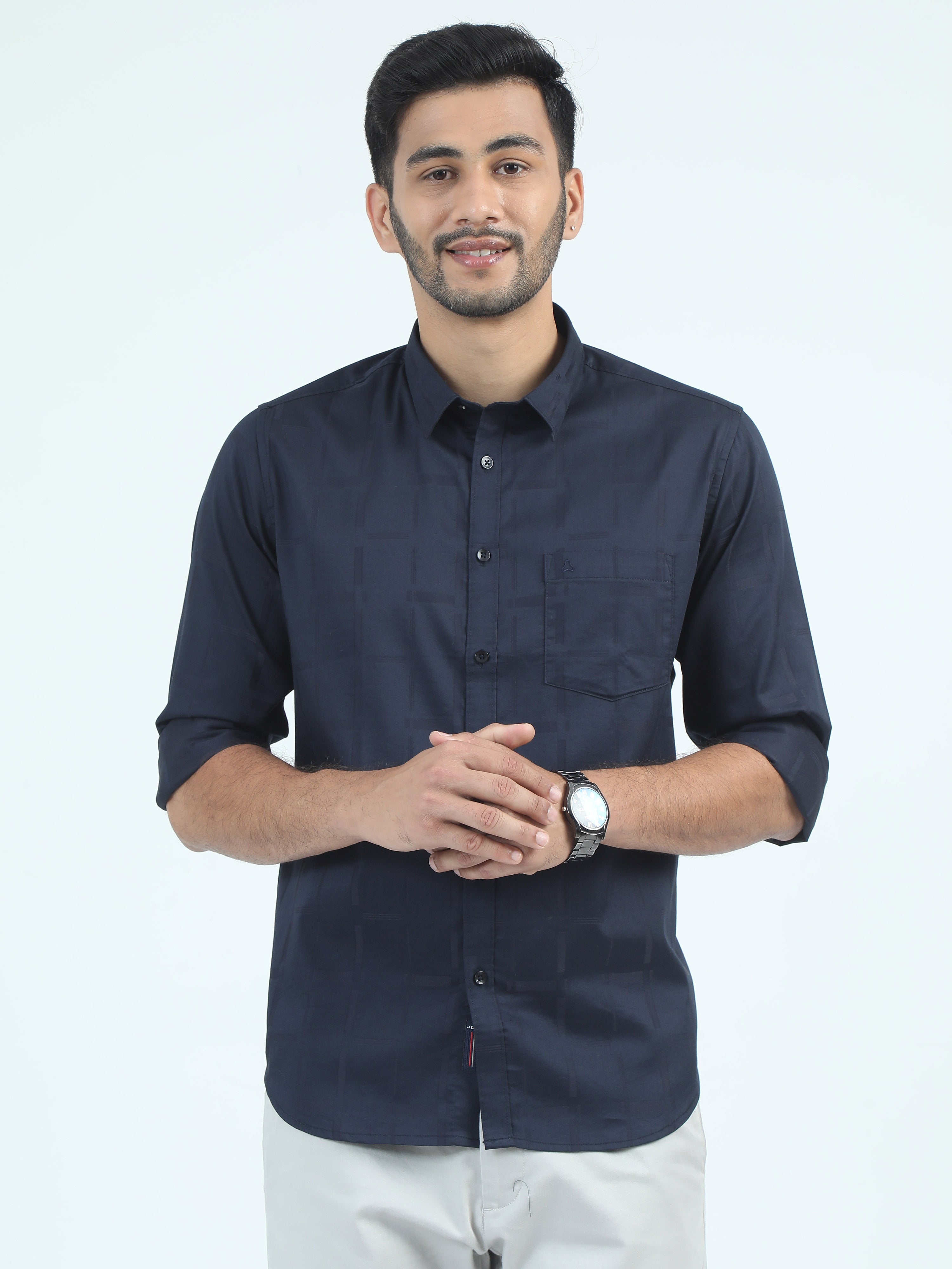 MEN'S NAVY PLAIN SLIM FIT SHIRT