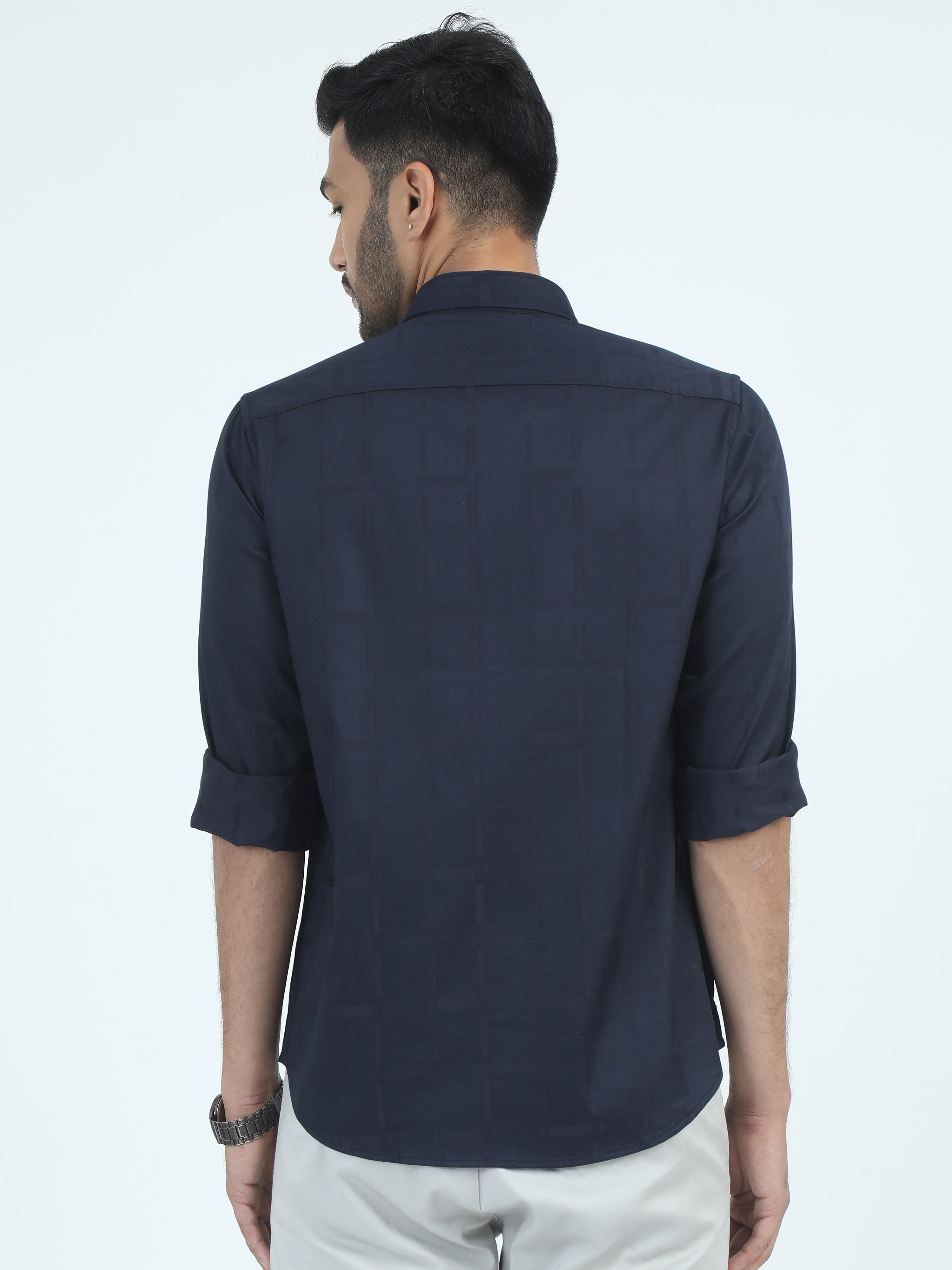 MEN'S NAVY PLAIN SLIM FIT SHIRT