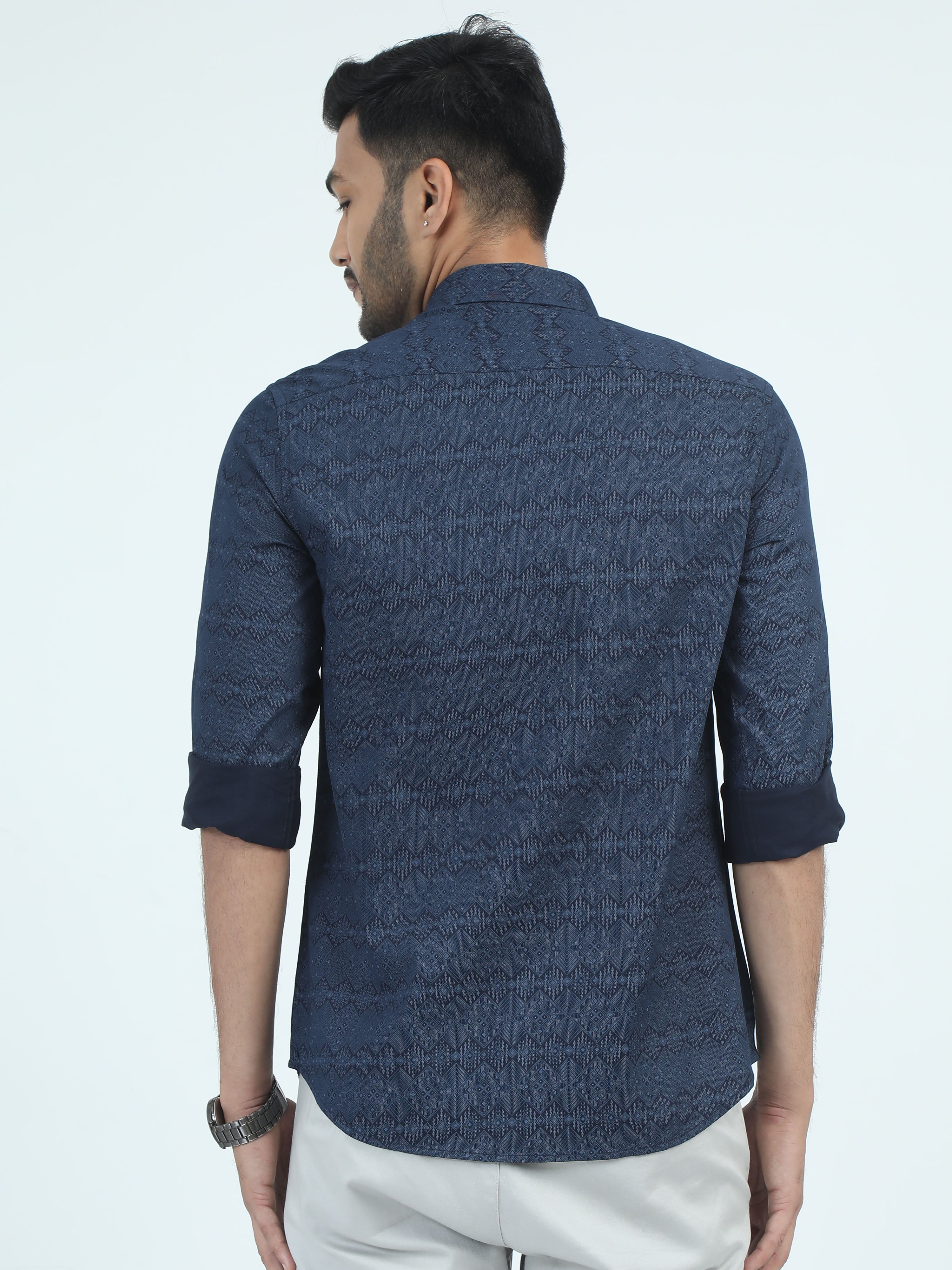 MEN'S NAVY PRINT SLIM FIT SHIRT