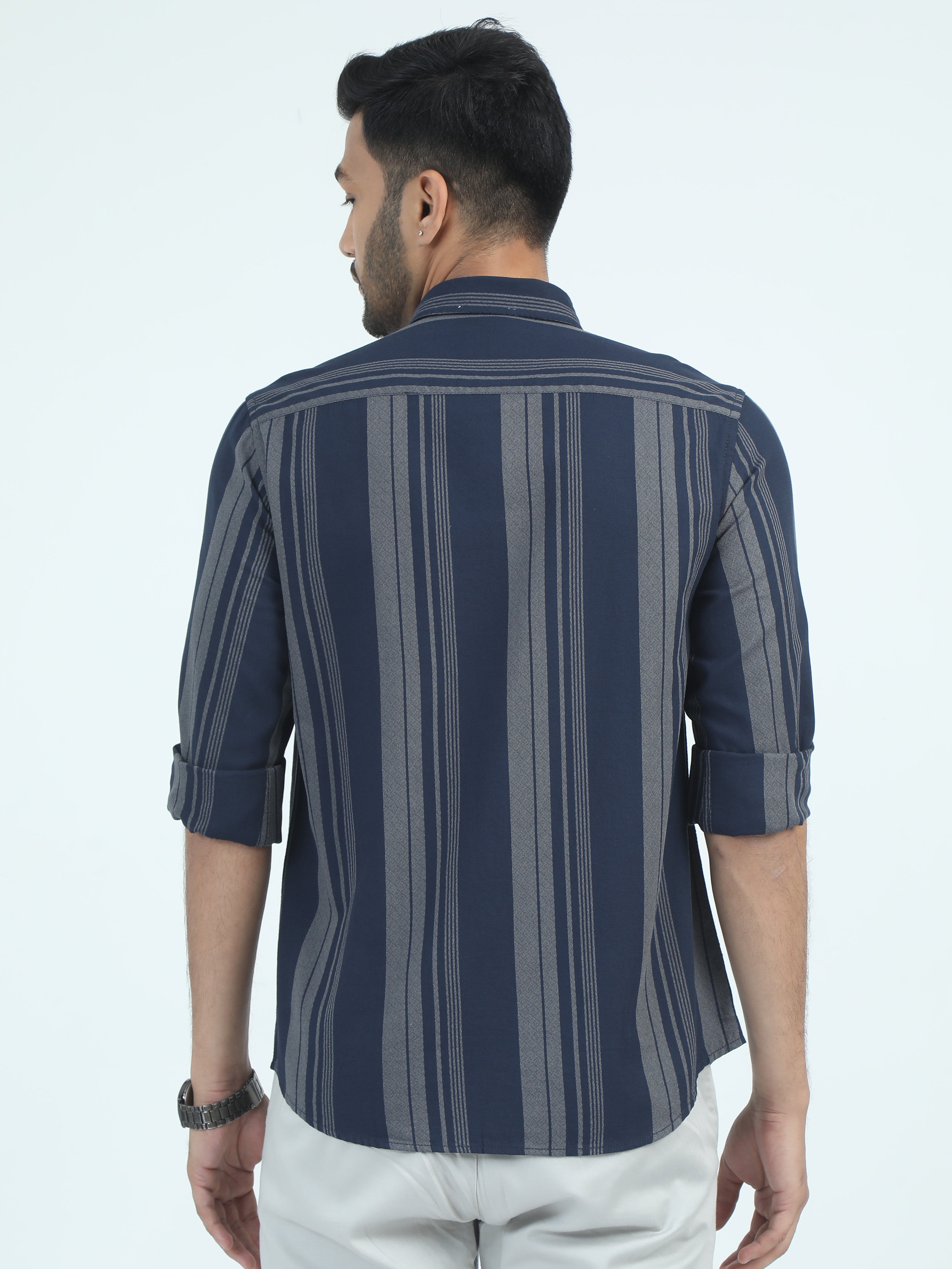 MEN'S NAVY STRIPES SLIM FIT SHIRT