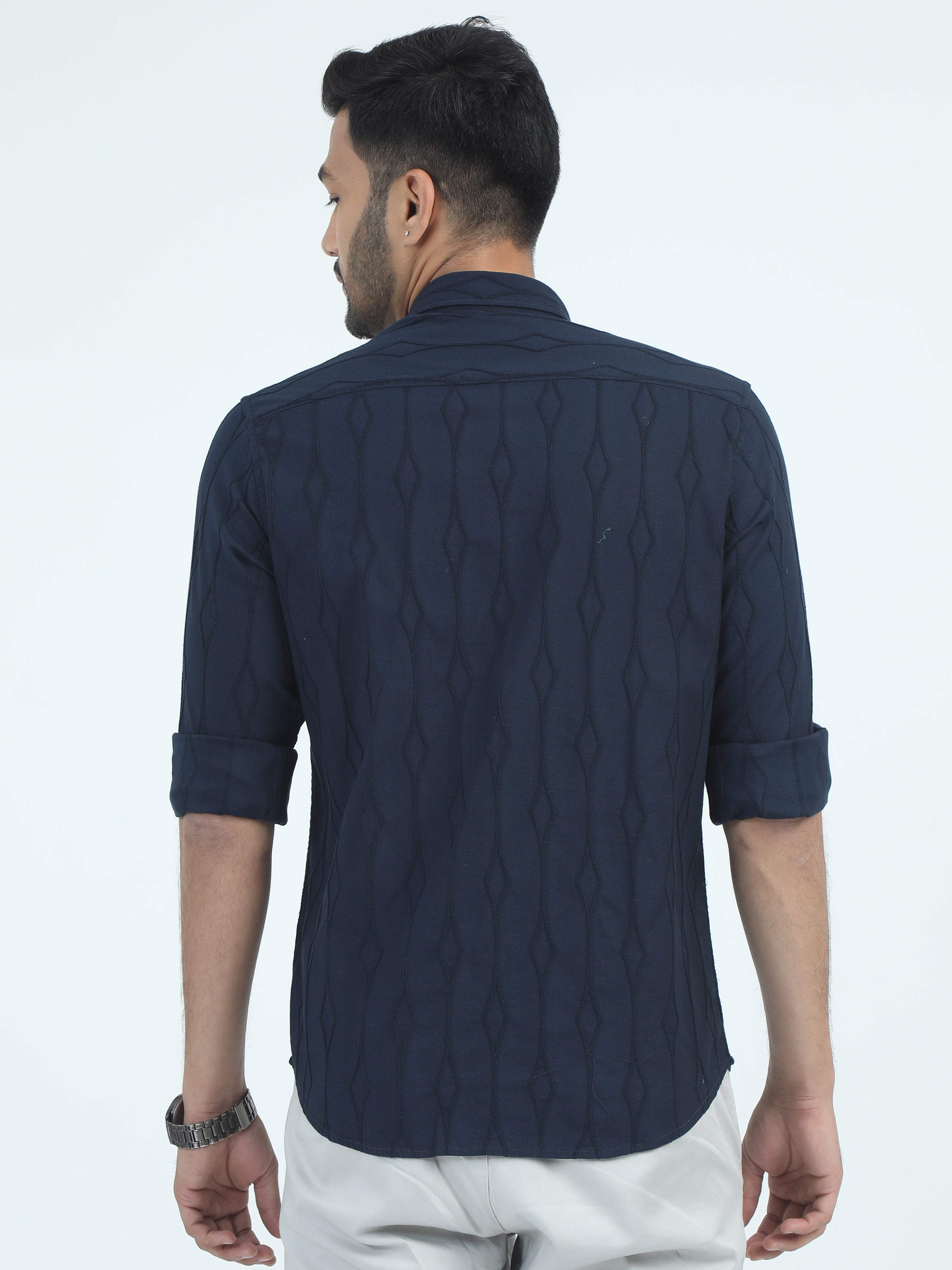 MEN'S NAVY PRINT SLIM FIT SHIRT