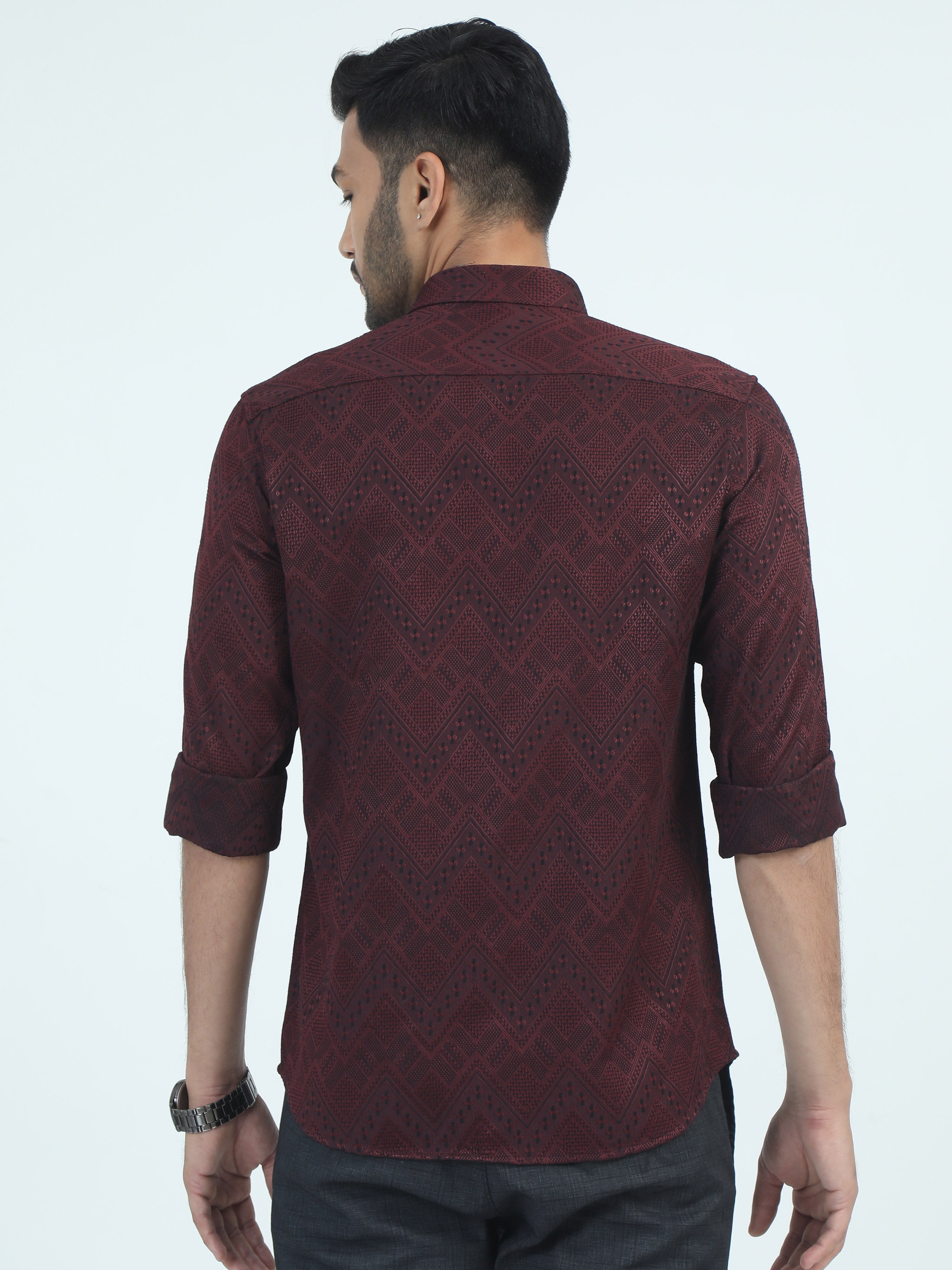 MEN'S MAROON PRINT SLIM FIT SHIRT