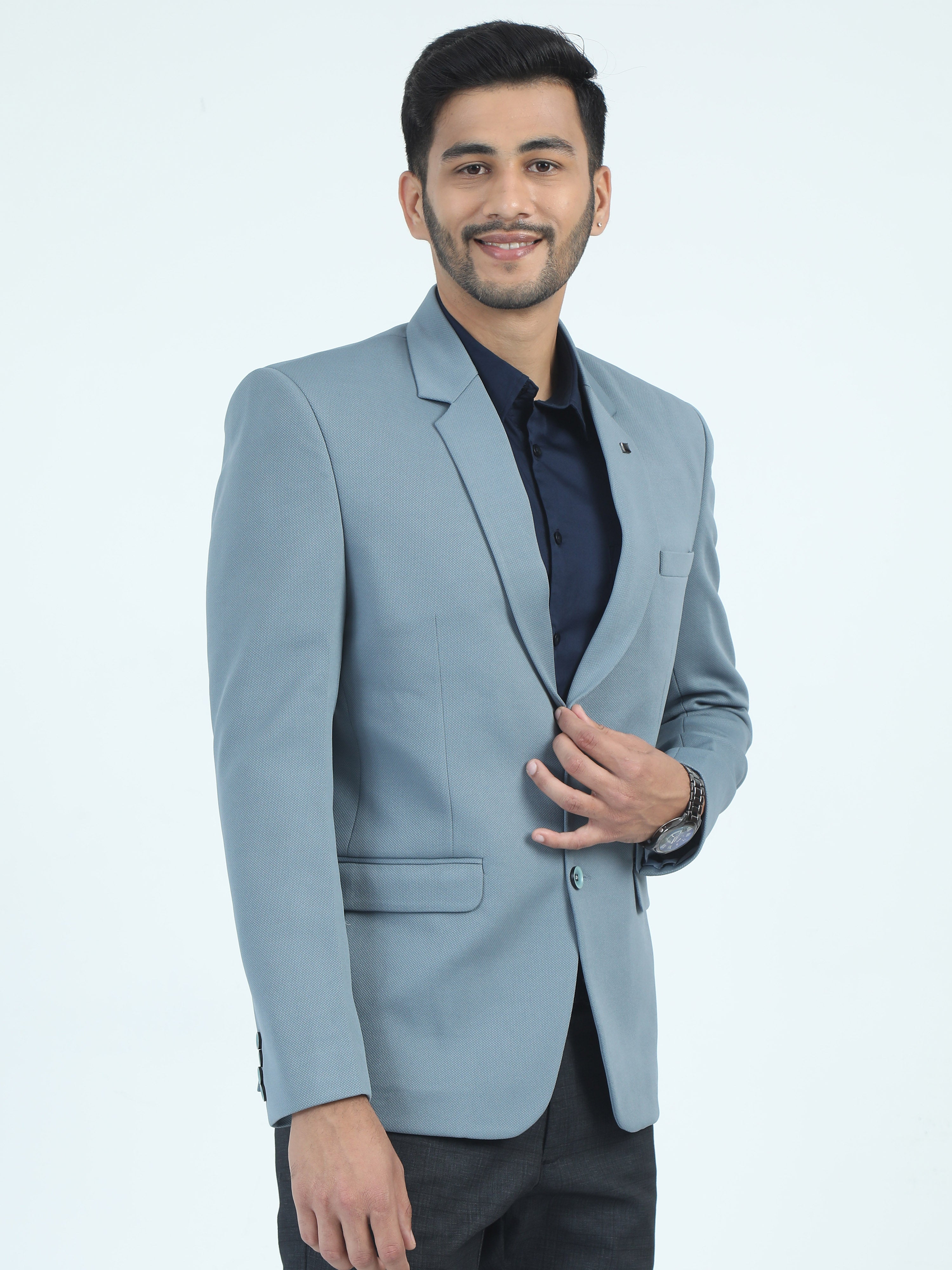 MEN'S  LT.BLUE SOLID SLIM FIT BLAZER
