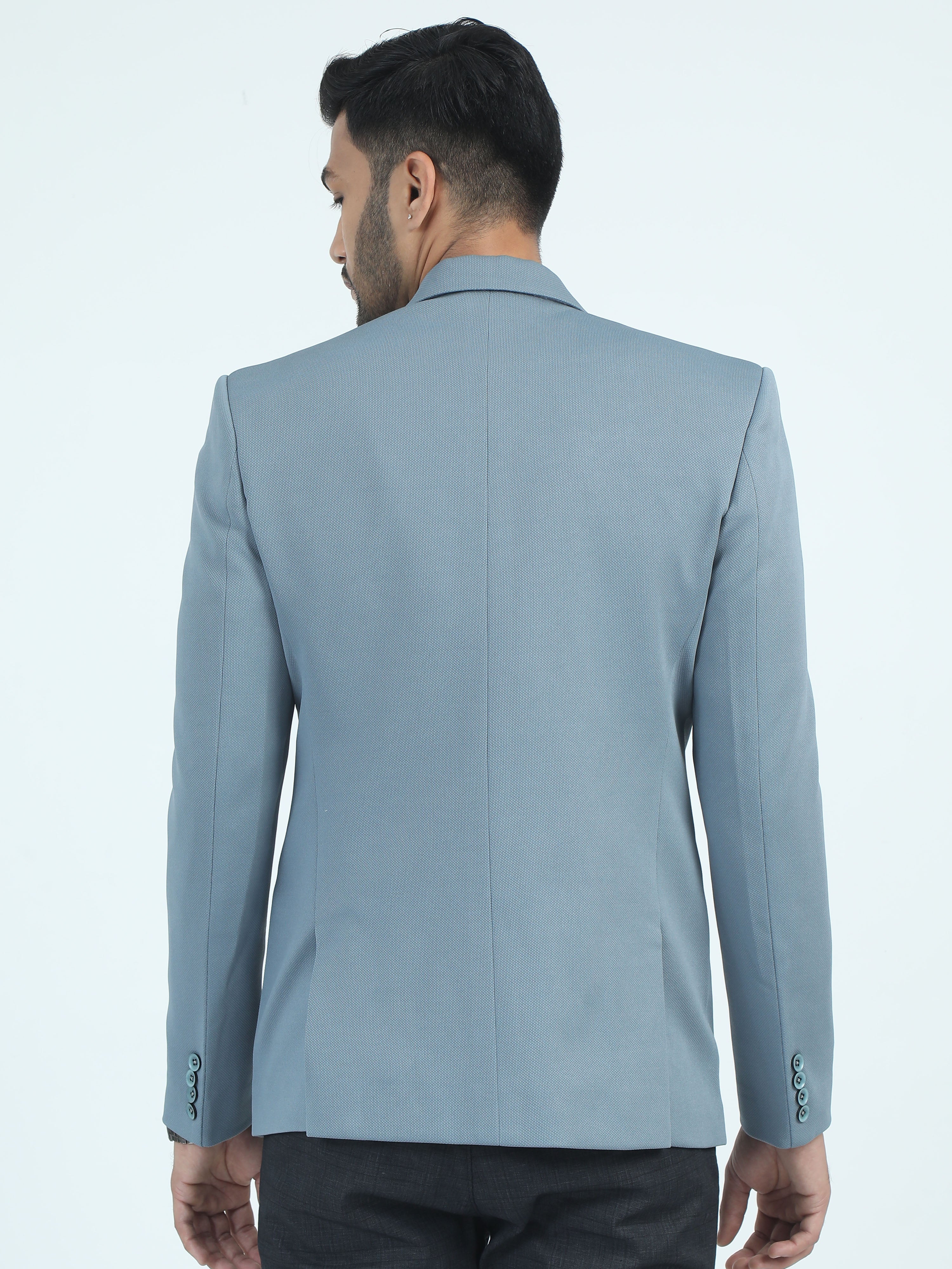 MEN'S  LT.BLUE SOLID SLIM FIT BLAZER