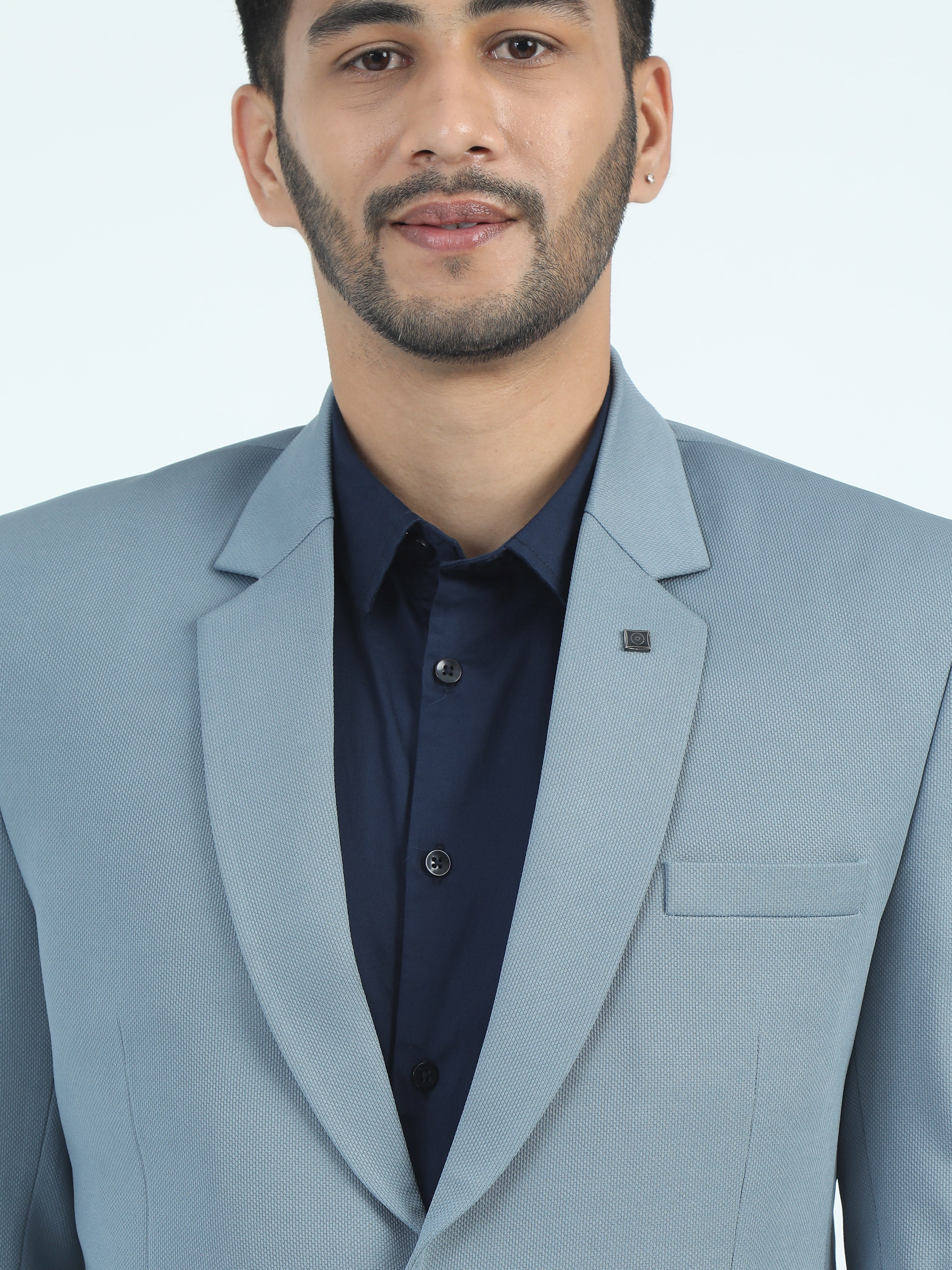 MEN'S  LT.BLUE SOLID SLIM FIT BLAZER