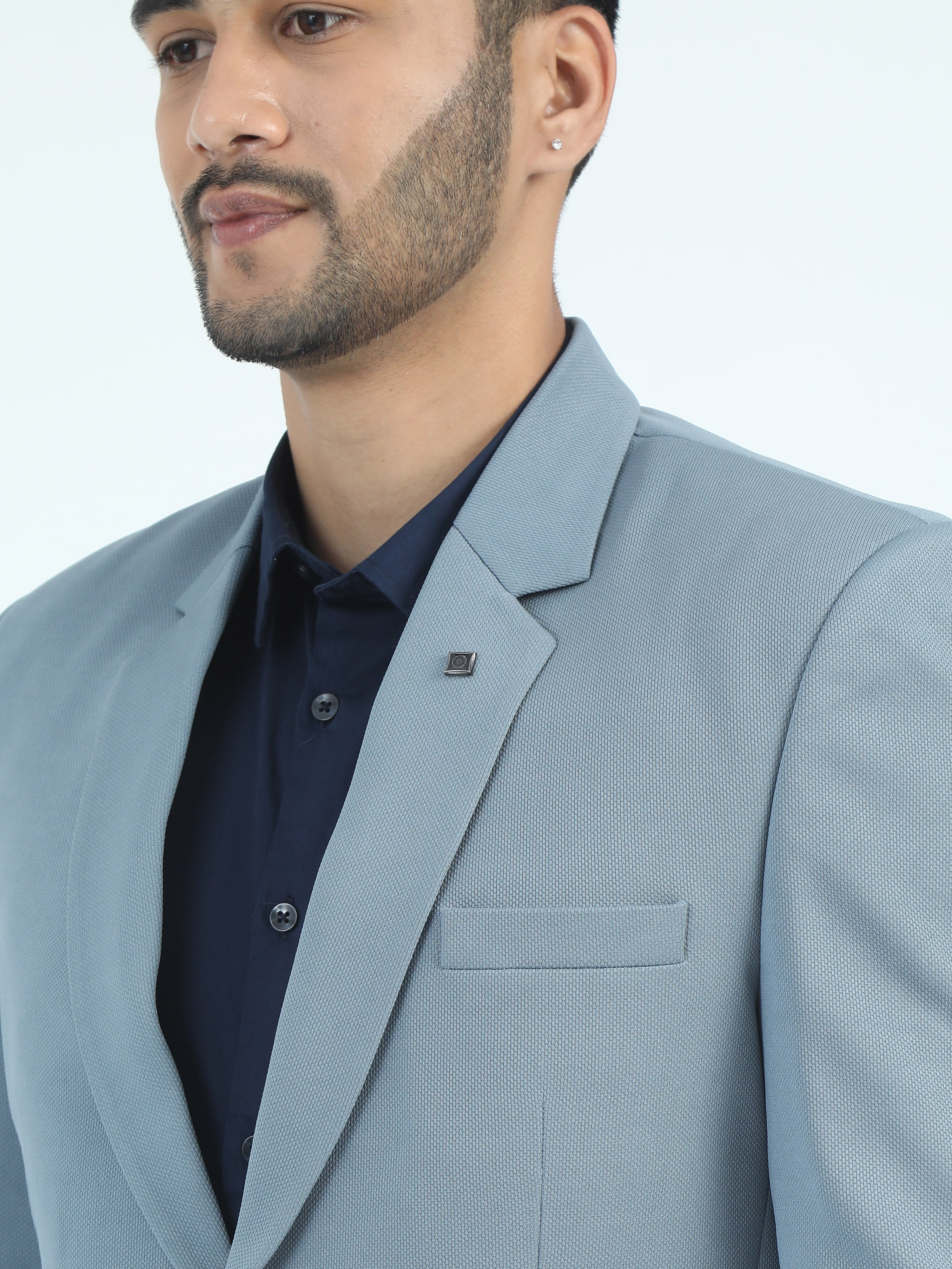 MEN'S  LT.BLUE SOLID SLIM FIT BLAZER