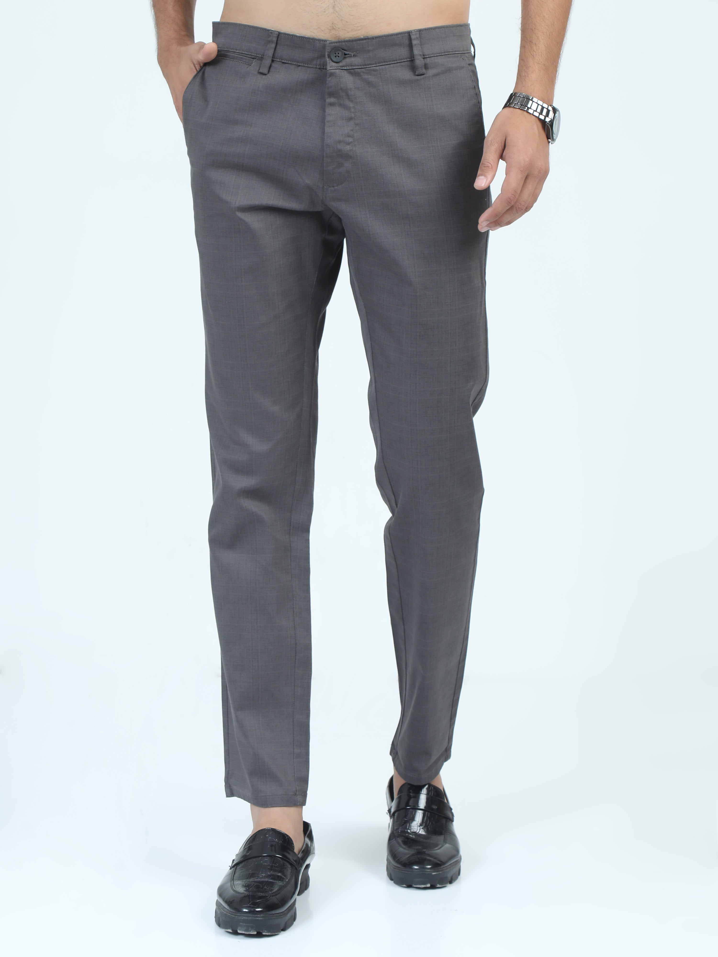 MEN'S EL.GREY SOLID SLIM FIT TROUSER