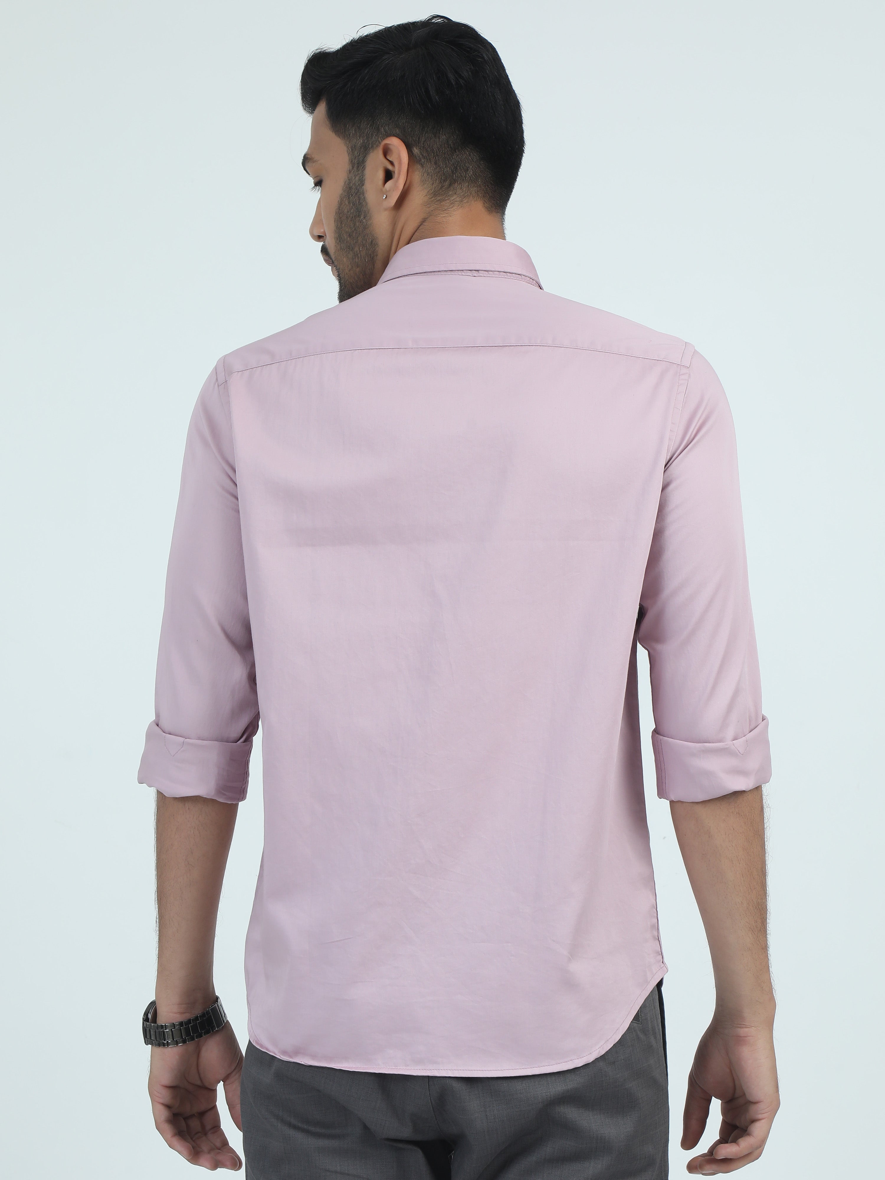 MEN'S LT.PINK SOLID SLIM FIT SHIRT