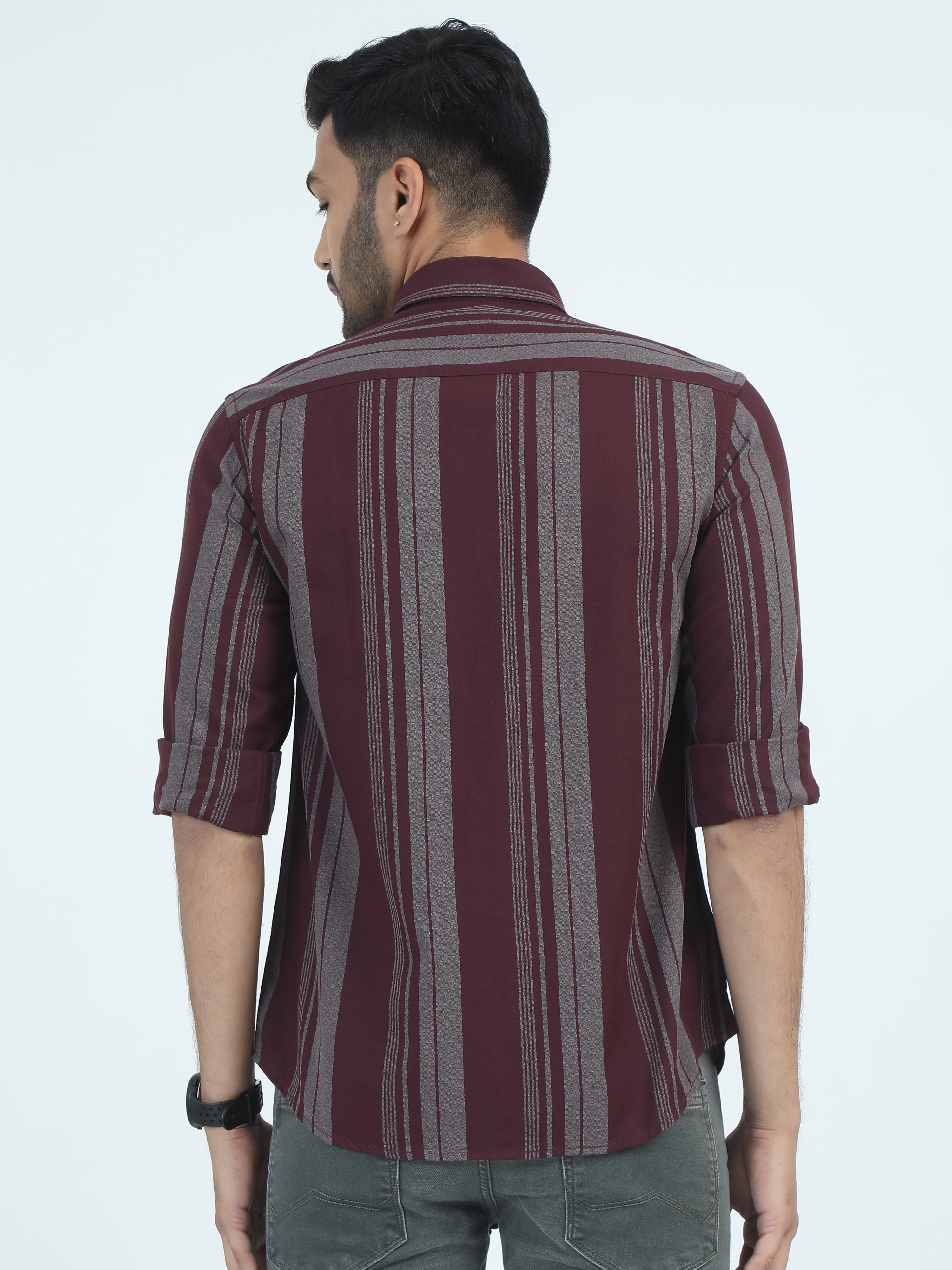 MEN'S MAROON STRIPES SLIM FIT SHIRT