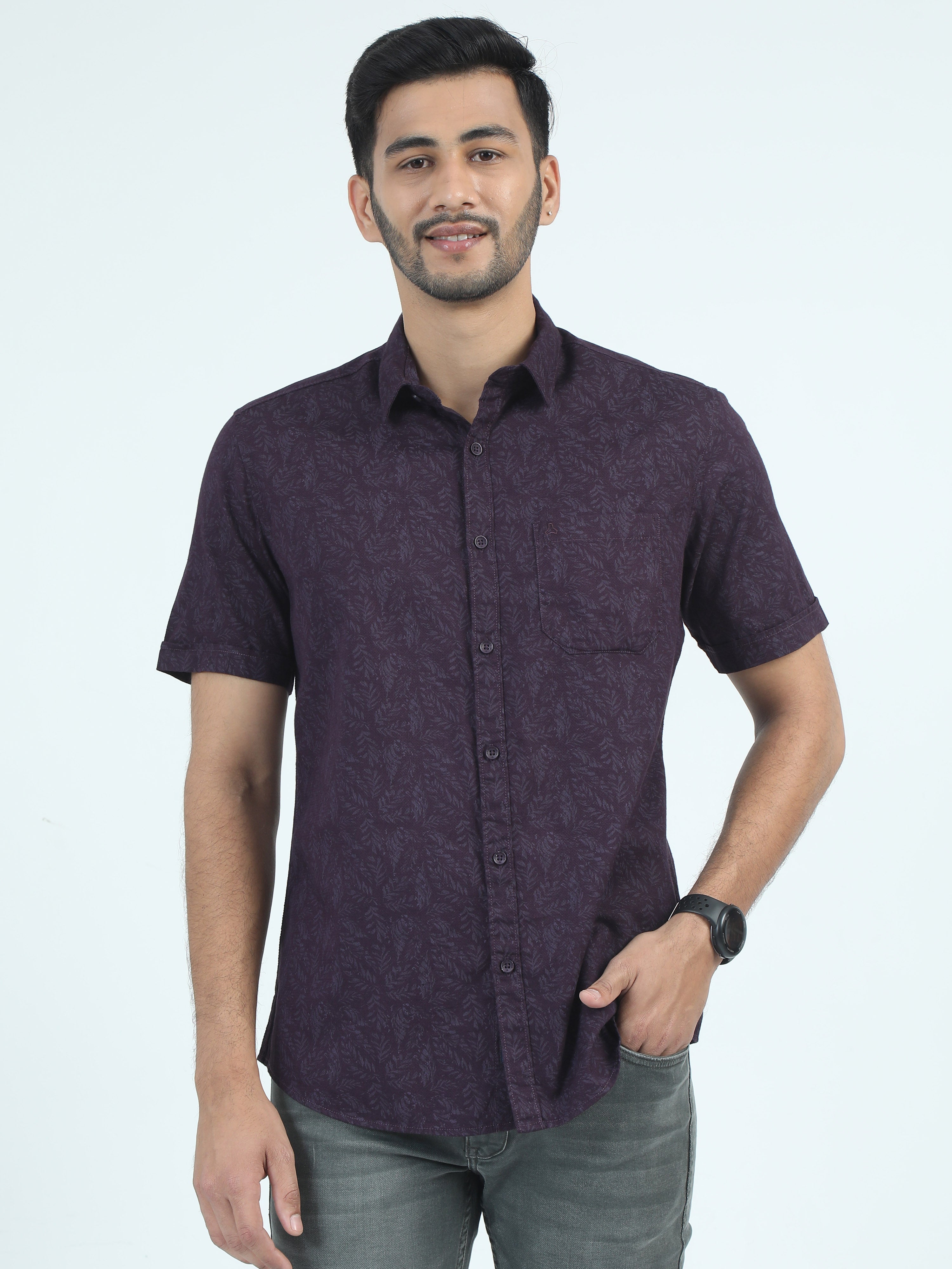 MEN'S PURPLE PRINT SLIM FIT SHIRT