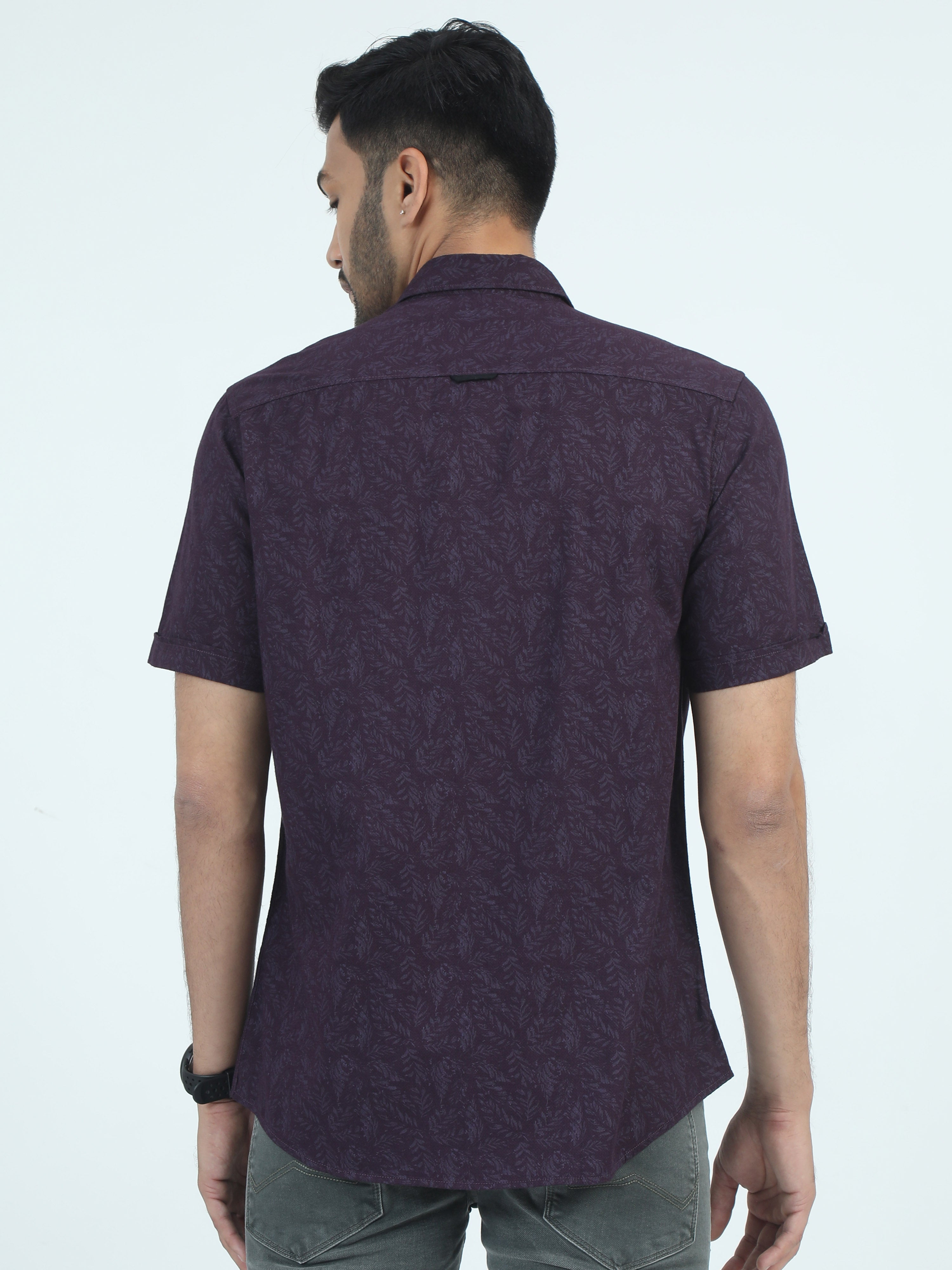 MEN'S PURPLE PRINT SLIM FIT SHIRT