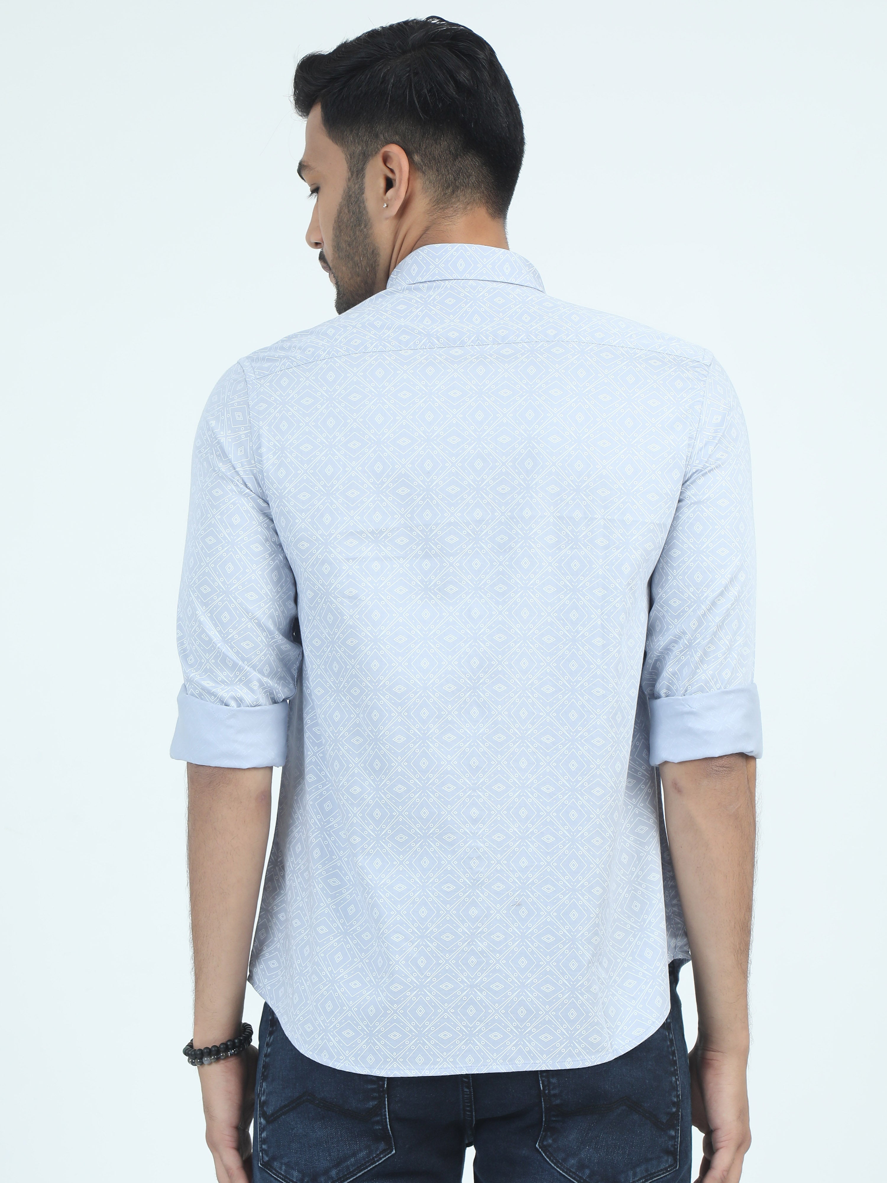 MEN'S LT.BLUE  PRINT SLIM FIT SHIRT