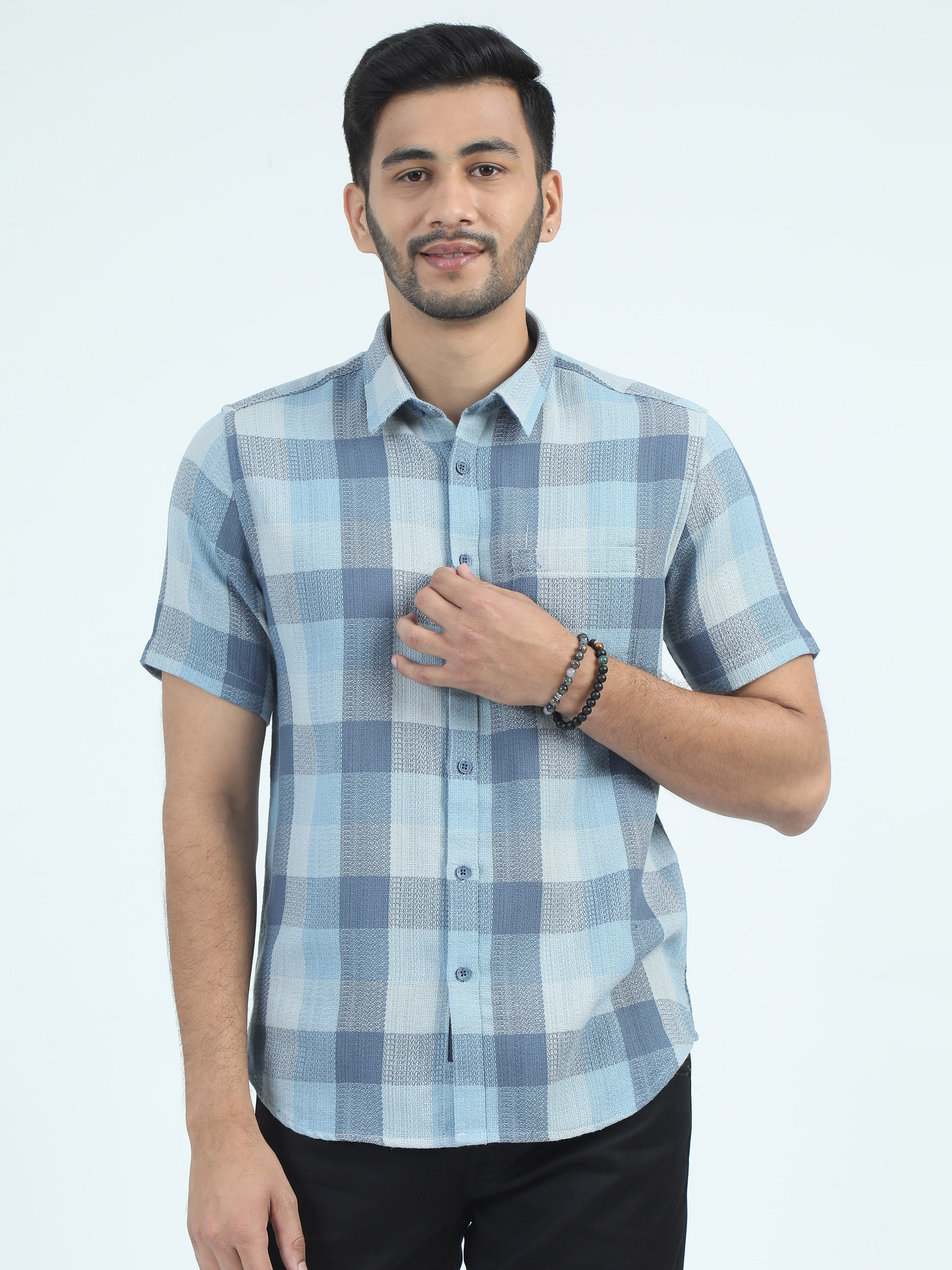 MEN'S BLUE CHECKS SLIM FIT SHIRT