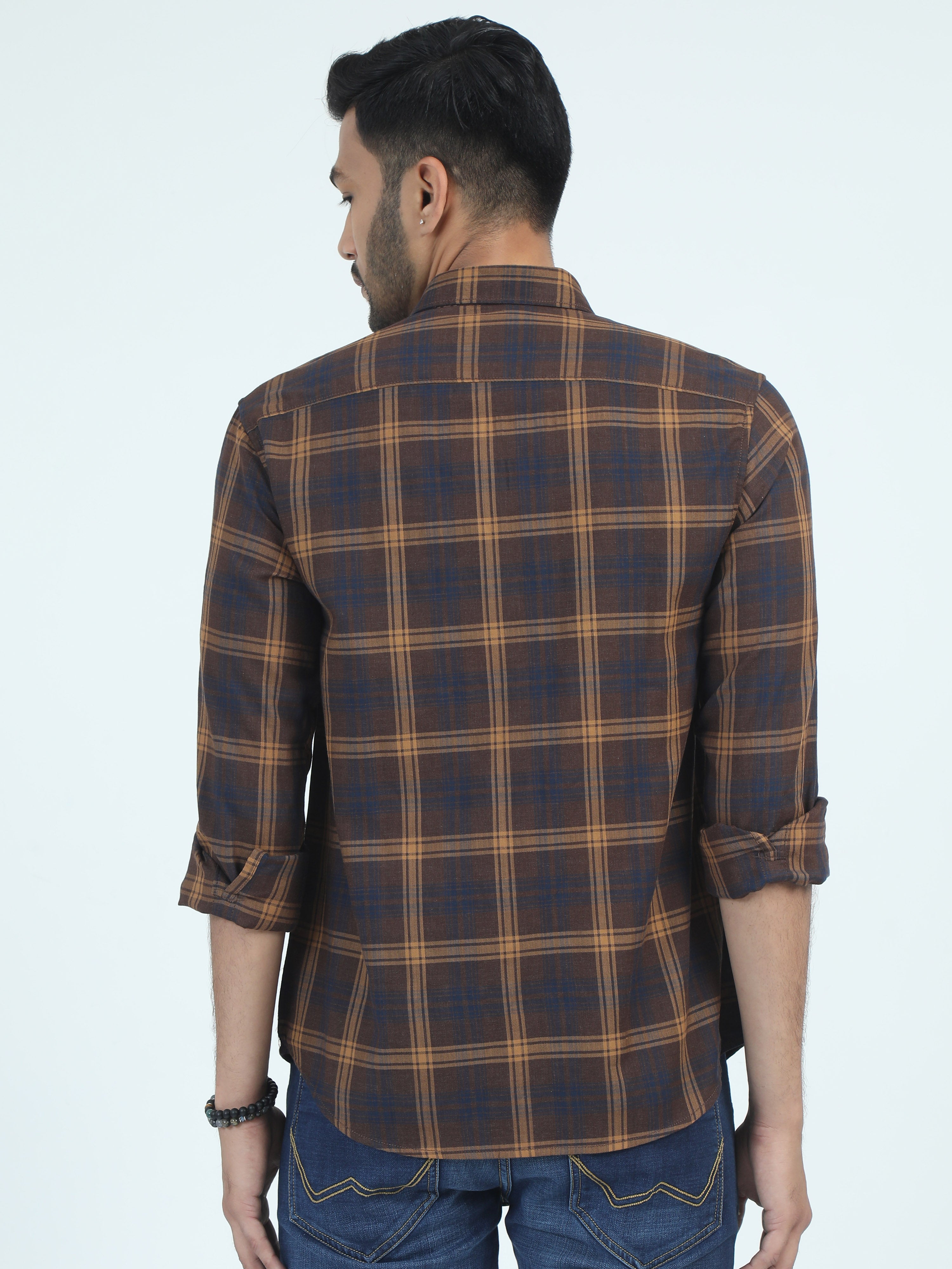 MEN'S DK.BROWN CHECKS SLIM FIT SHIRT