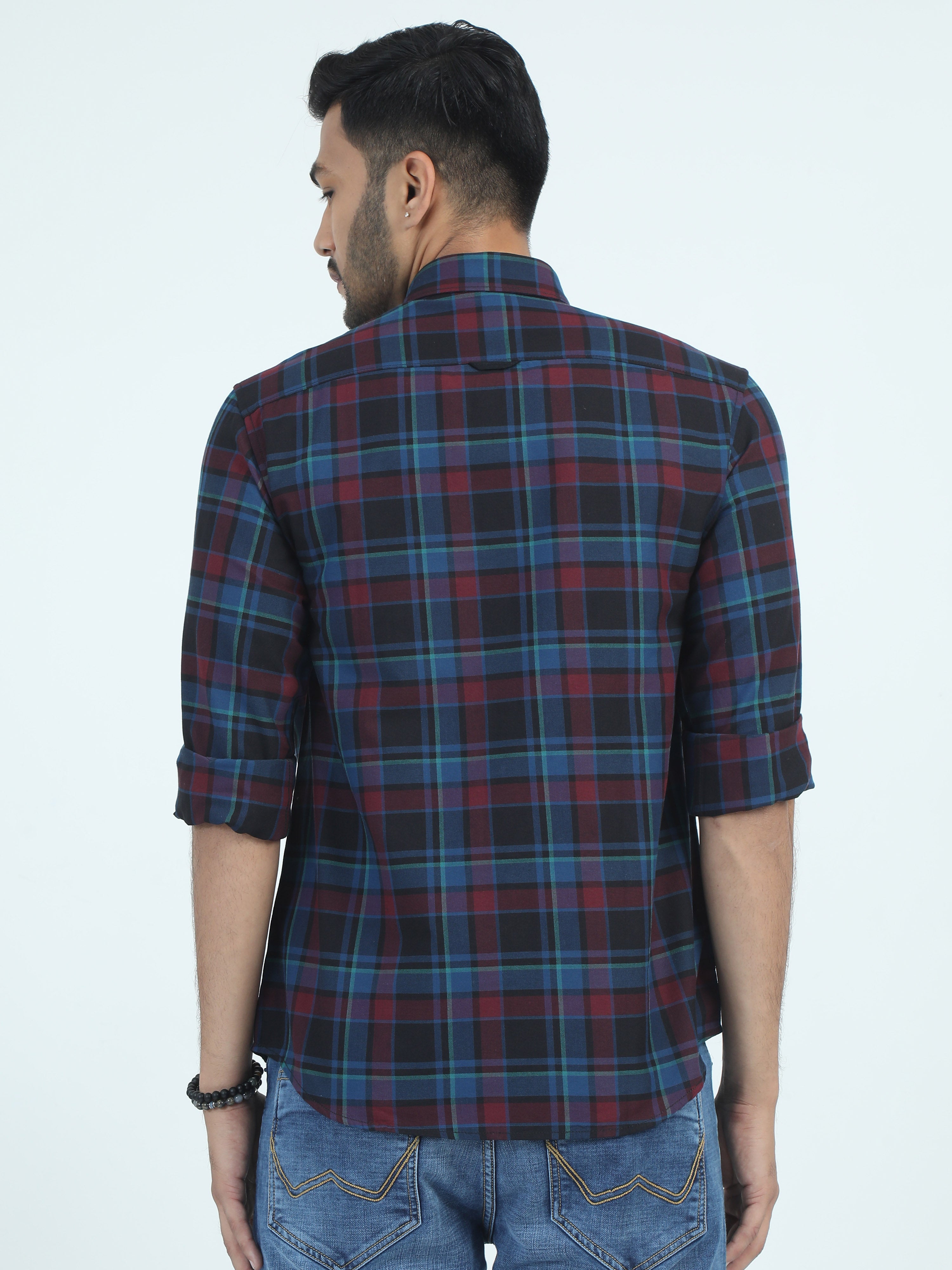 MEN'S MAROON CHECKS SLIM FIT SHIRT