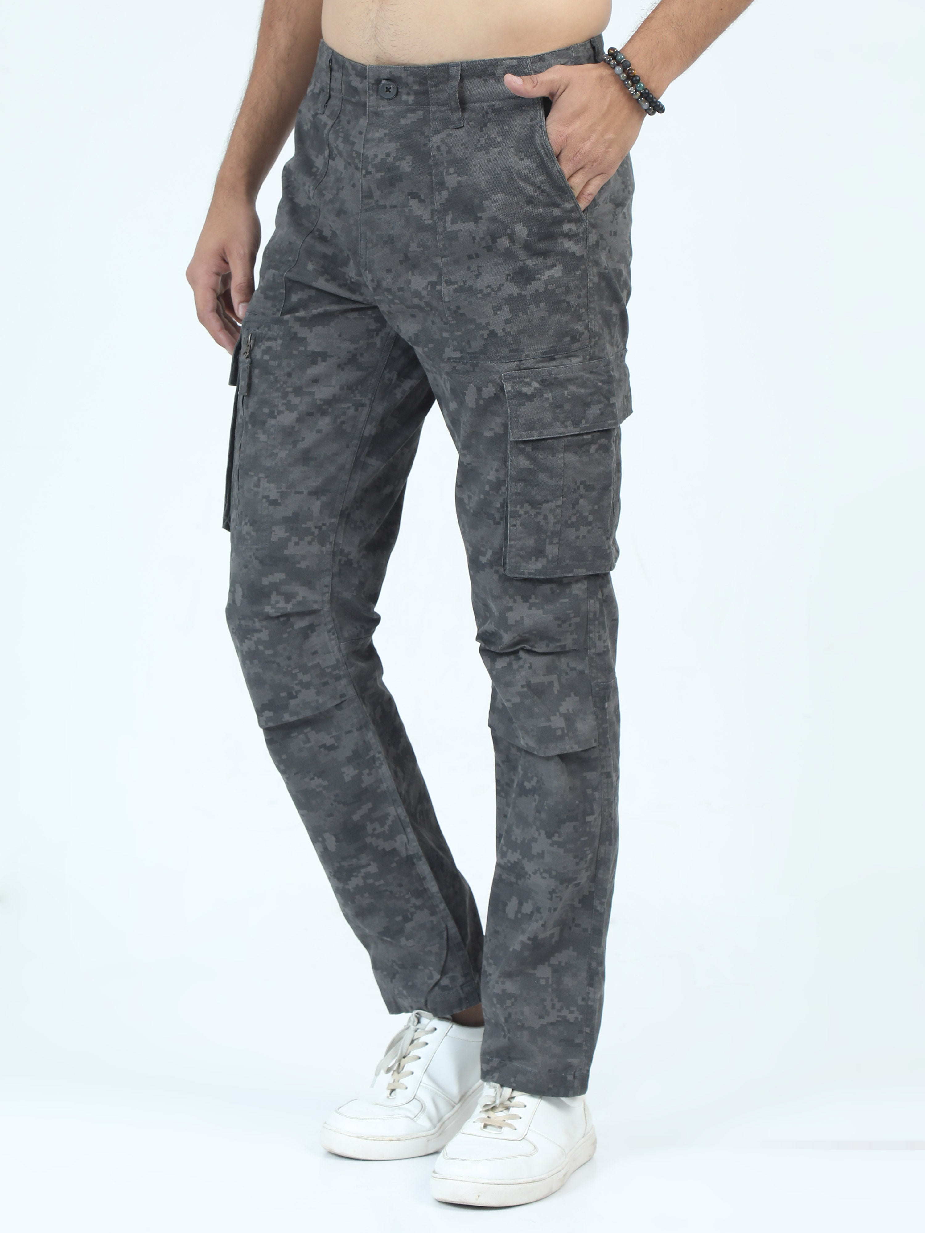 MEN'S GREY PRINT REGULAR FIT CARGO