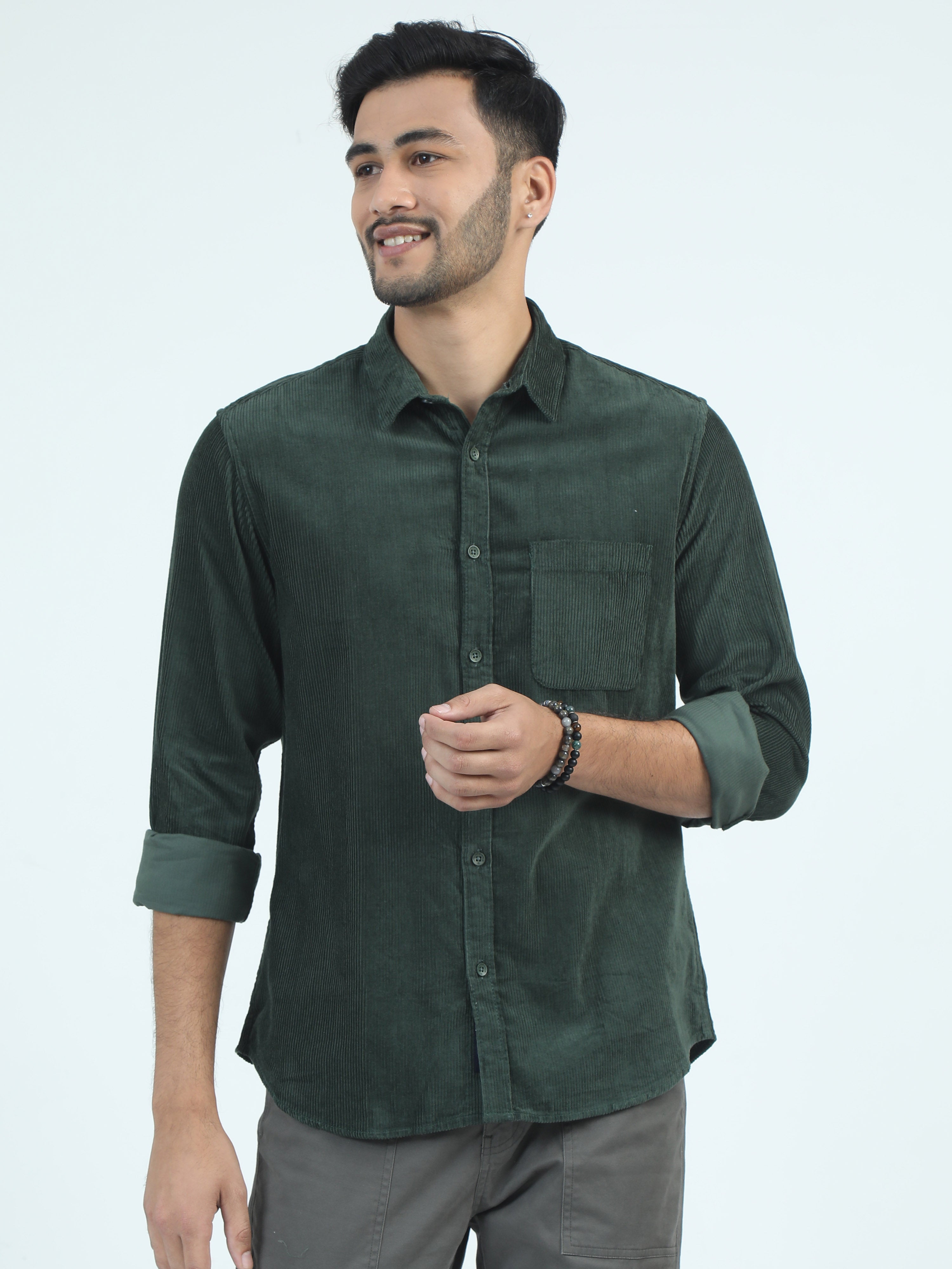 MEN'S GREEN STRIPES SLIM FIT SHIRT