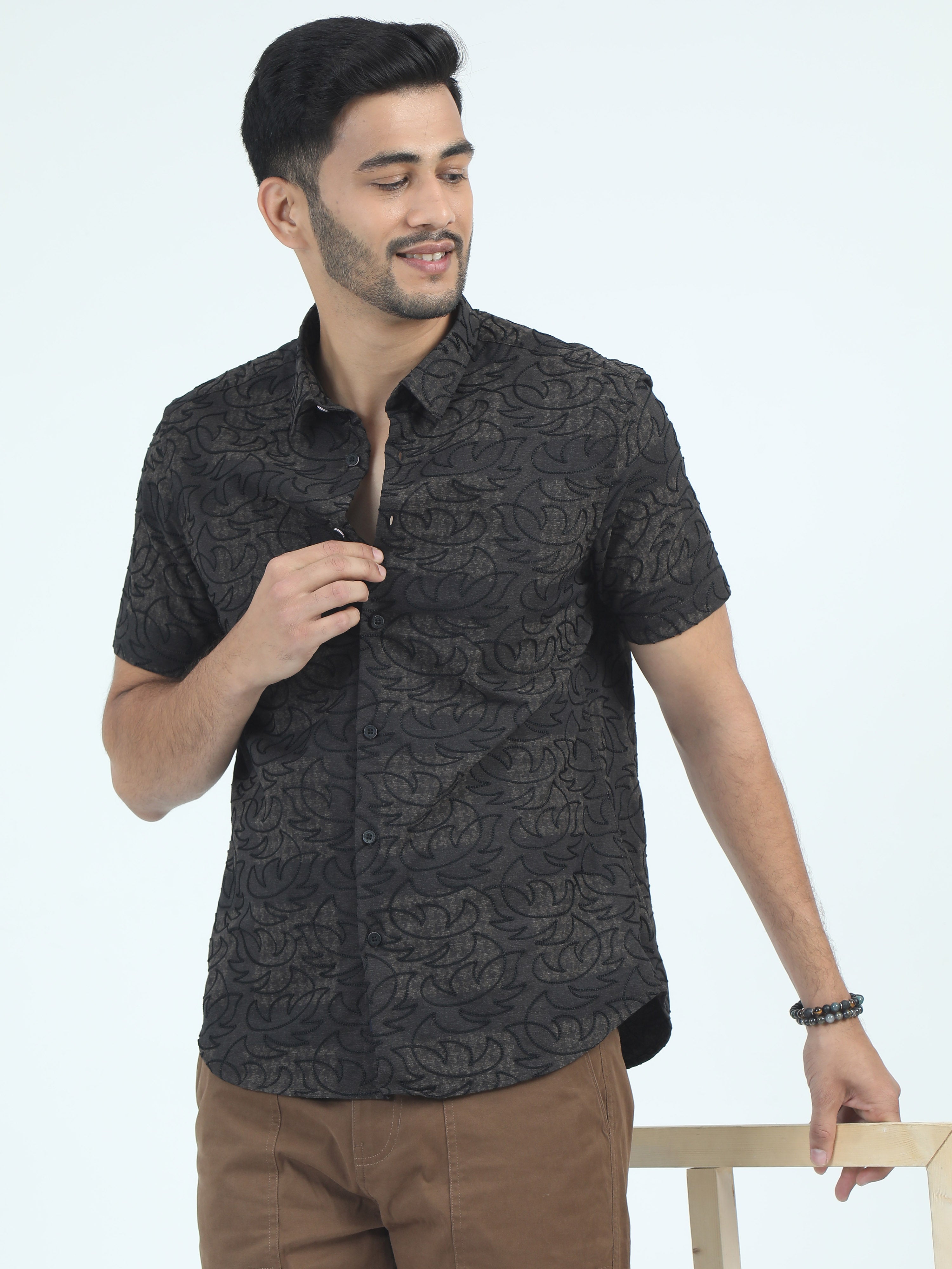 MEN'S BROWN PRINT SLIM FIT SHIRT