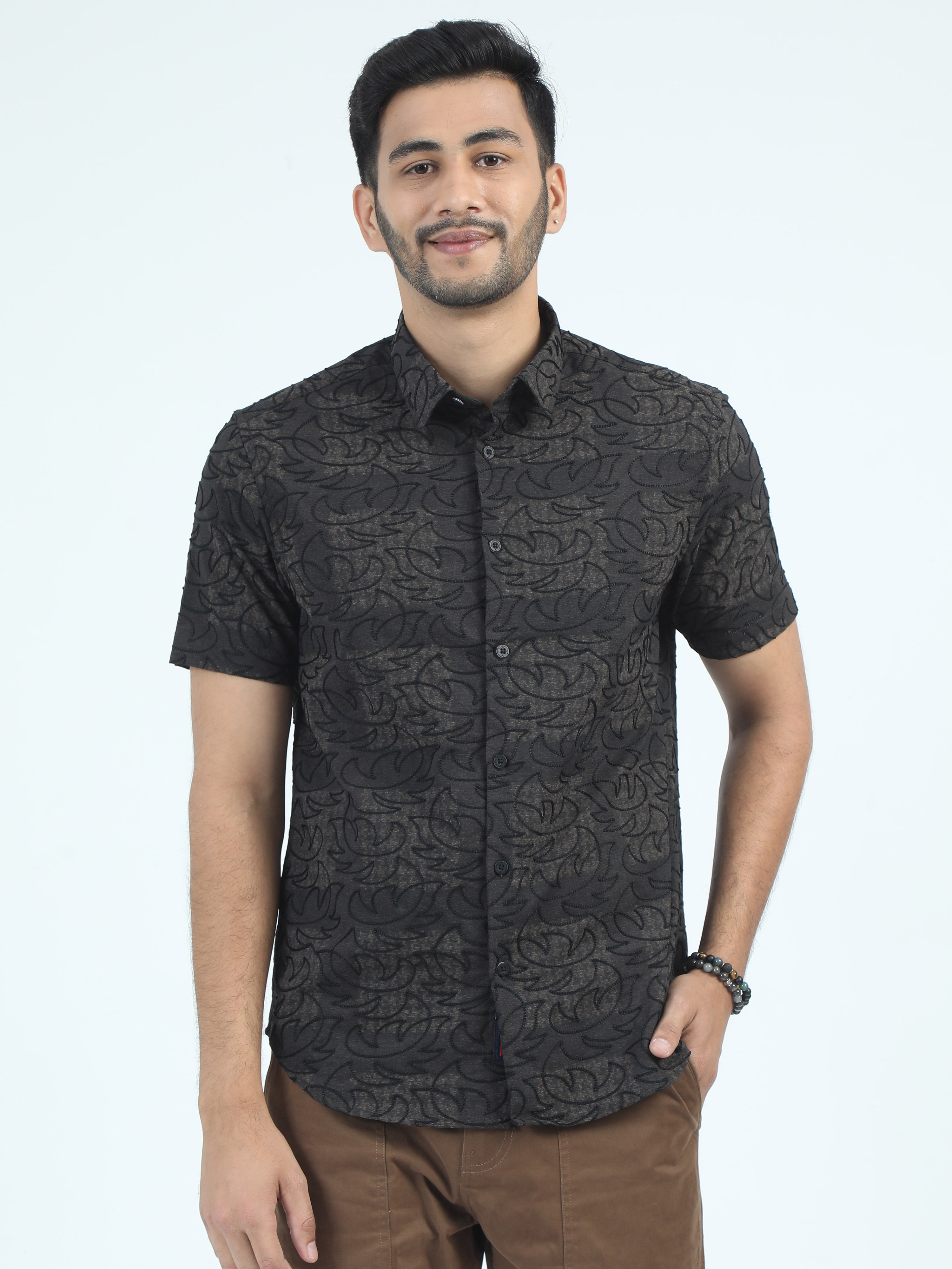 MEN'S BROWN PRINT SLIM FIT SHIRT