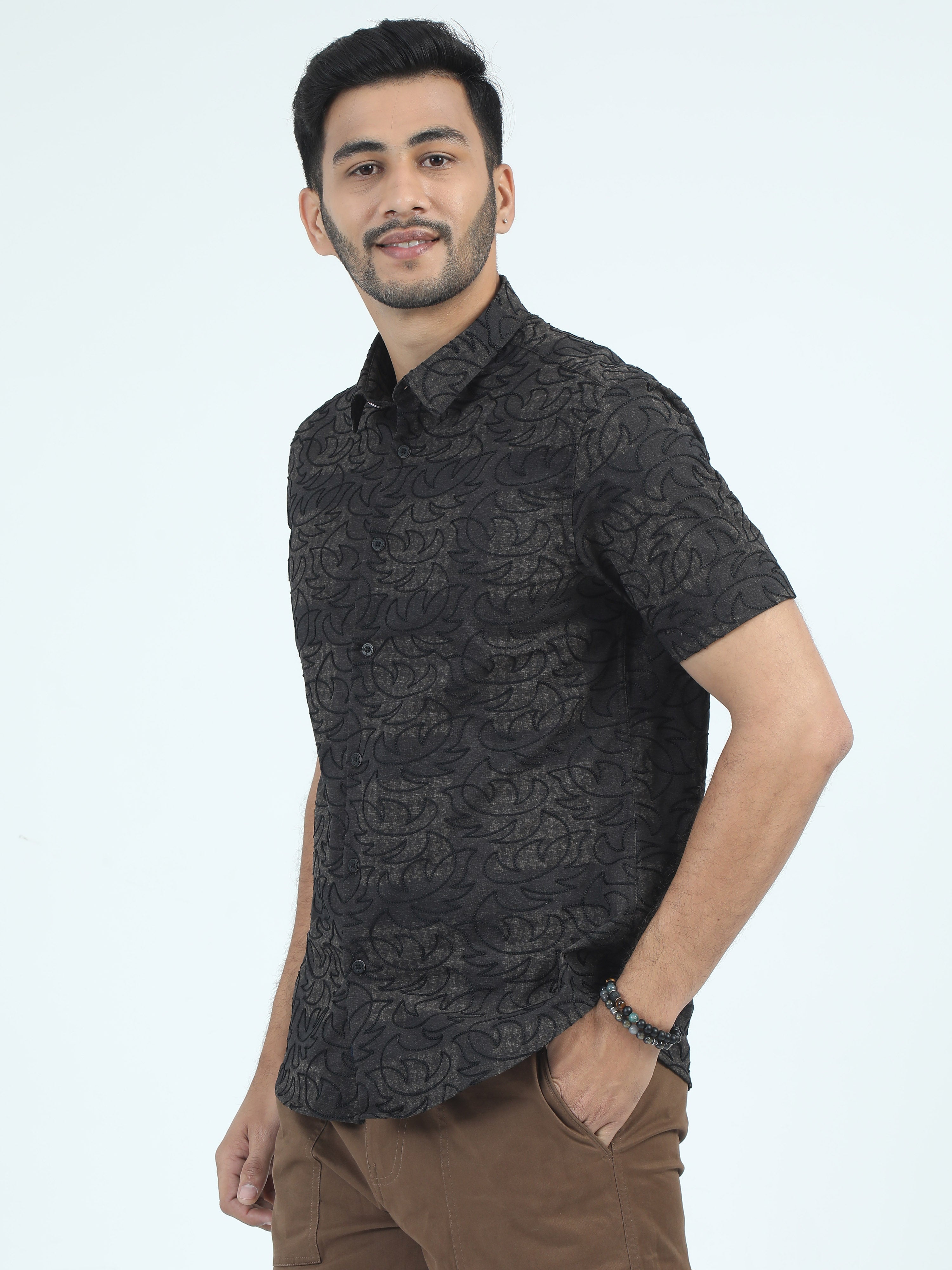 MEN'S BROWN PRINT SLIM FIT SHIRT