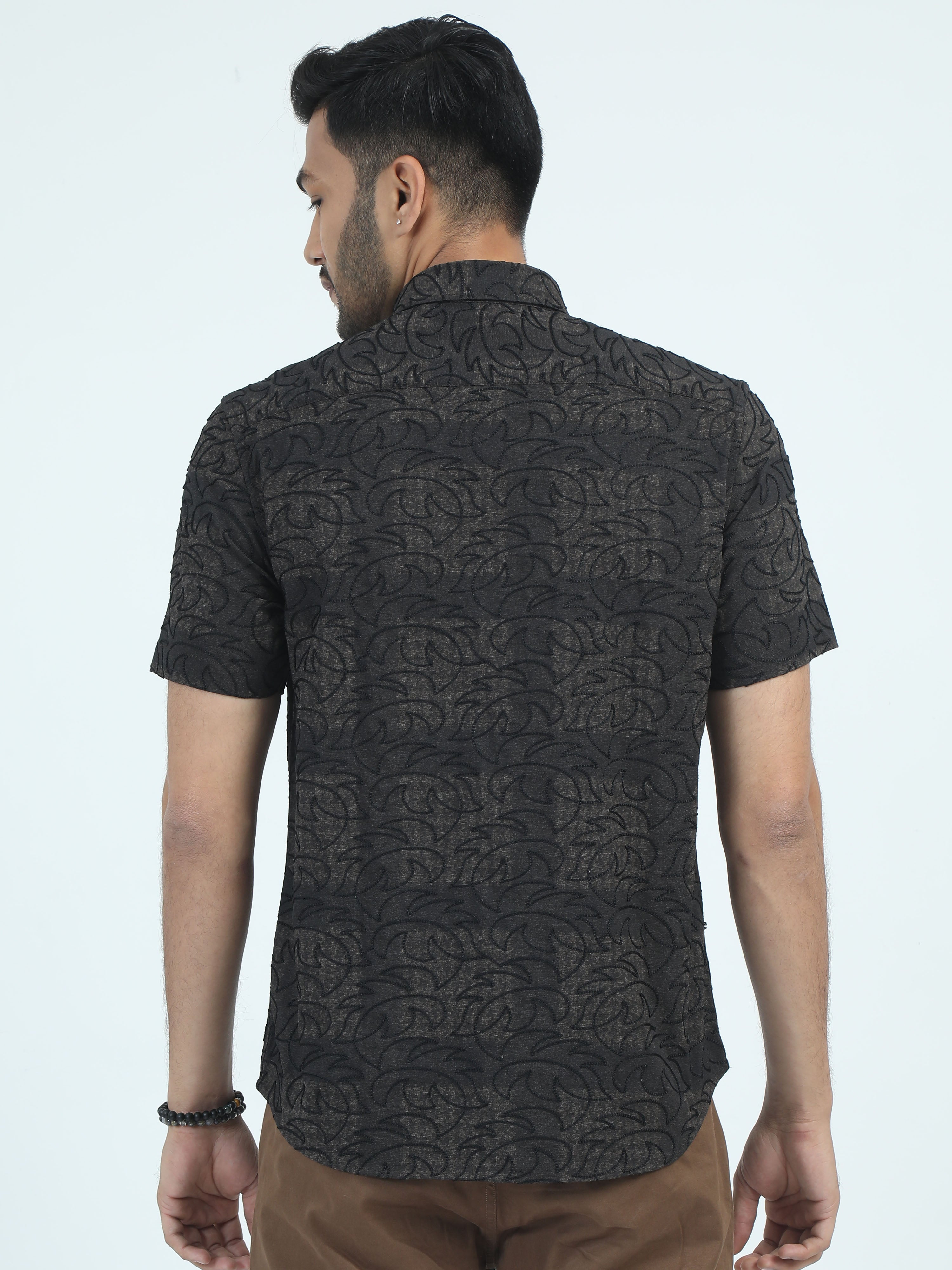 MEN'S BROWN PRINT SLIM FIT SHIRT