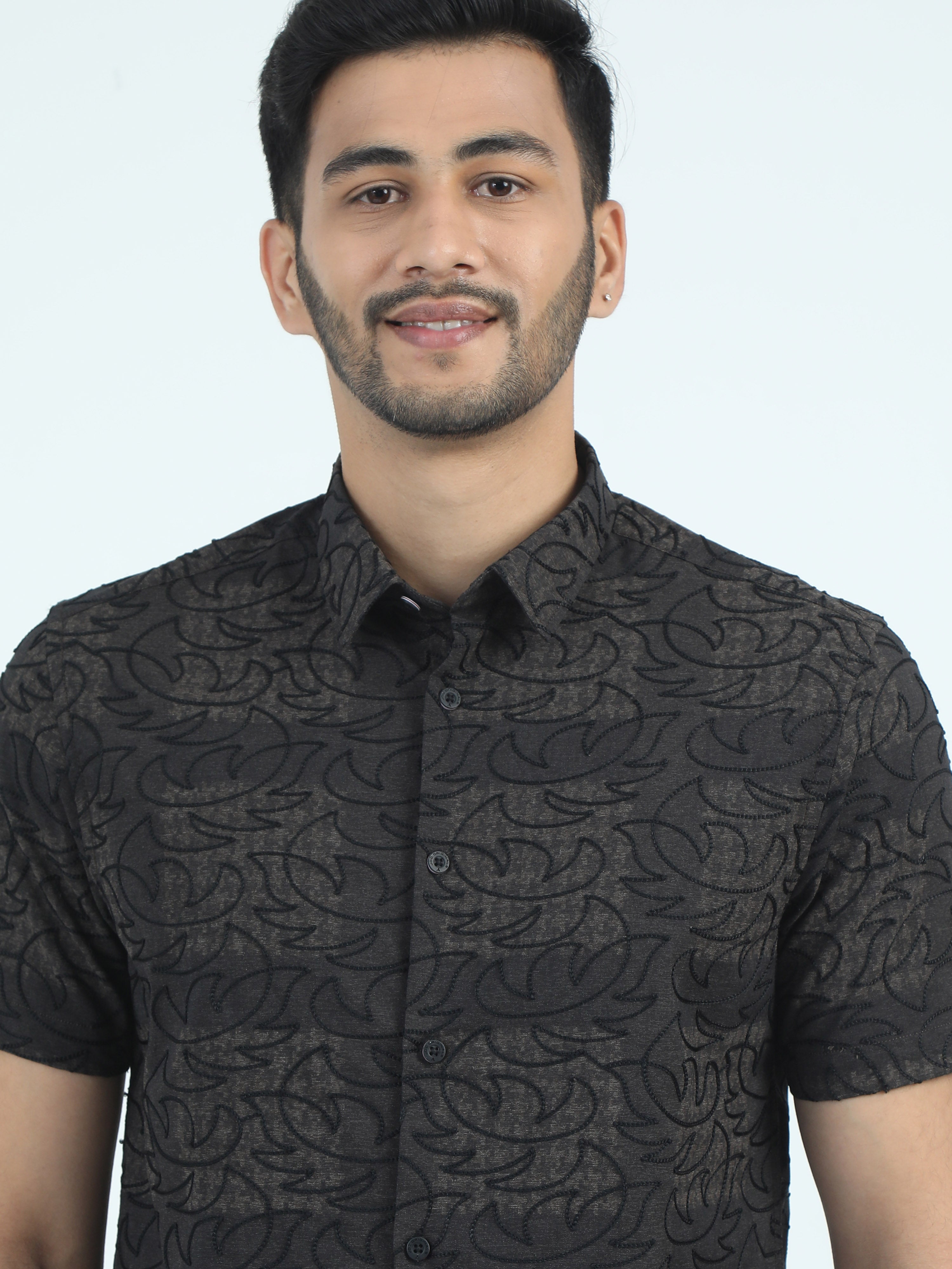 MEN'S BROWN PRINT SLIM FIT SHIRT