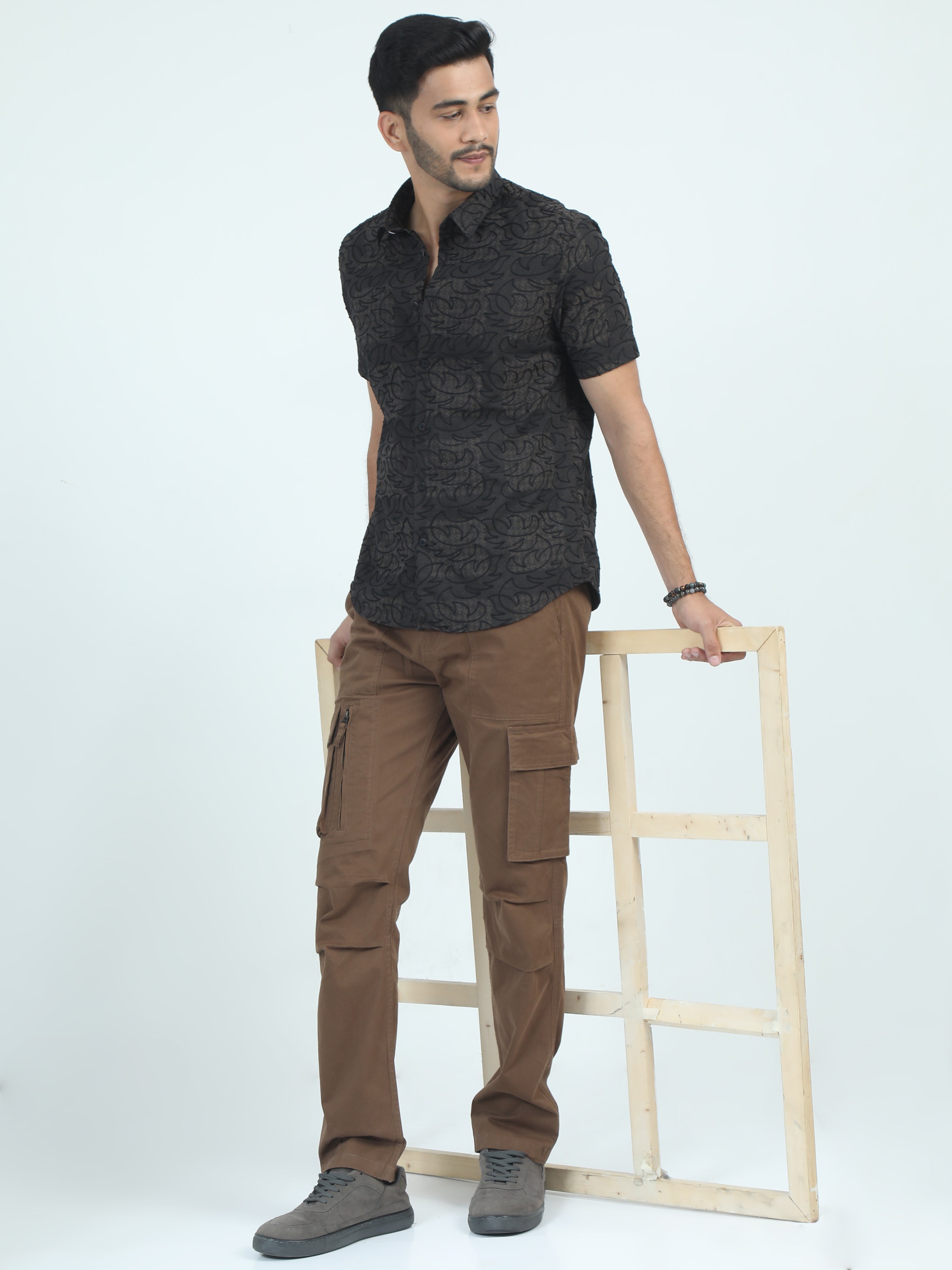 MEN'S BROWN PRINT SLIM FIT SHIRT