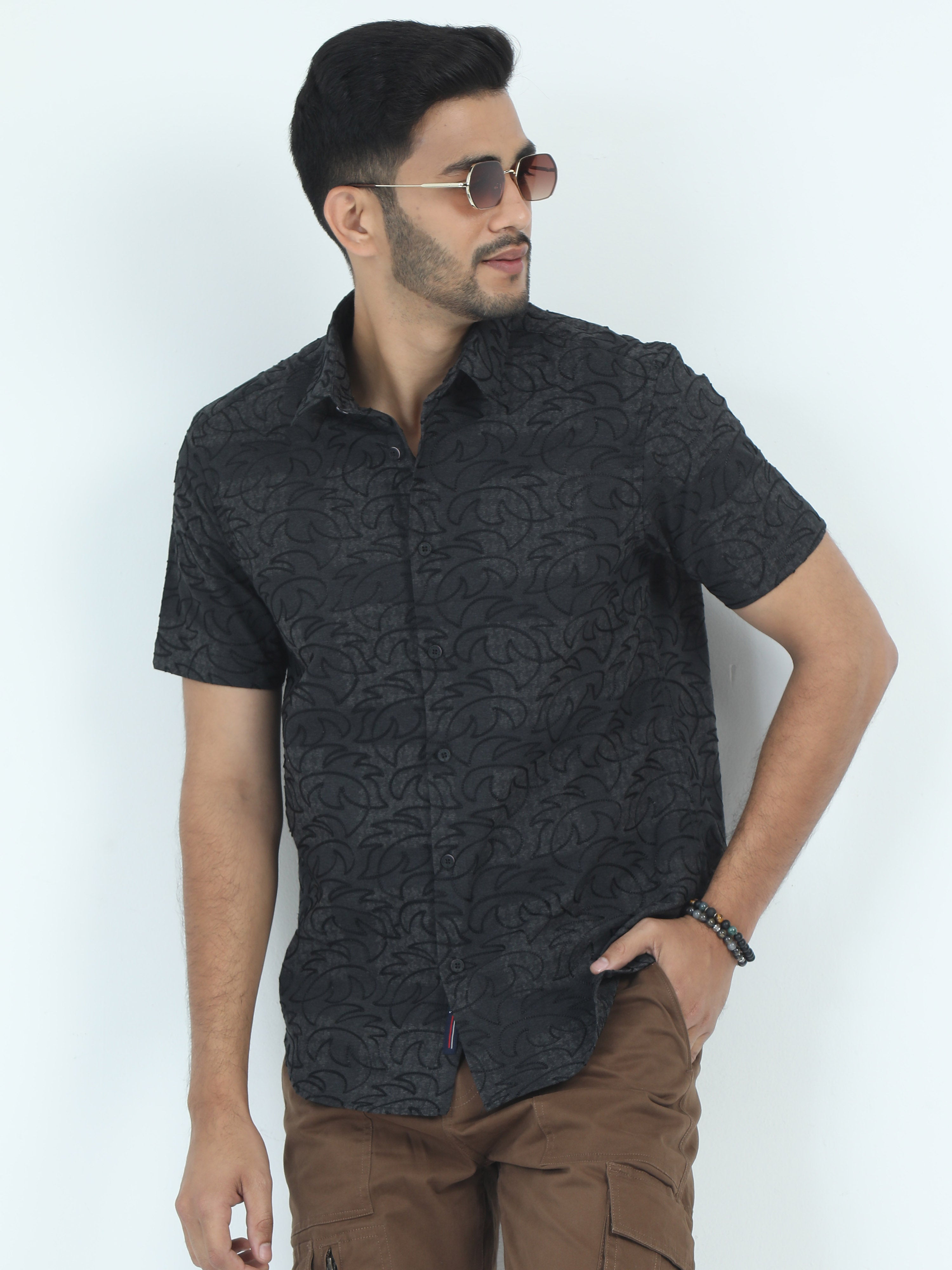 MEN'S BLACK PRINT SLIM FIT SHIRT