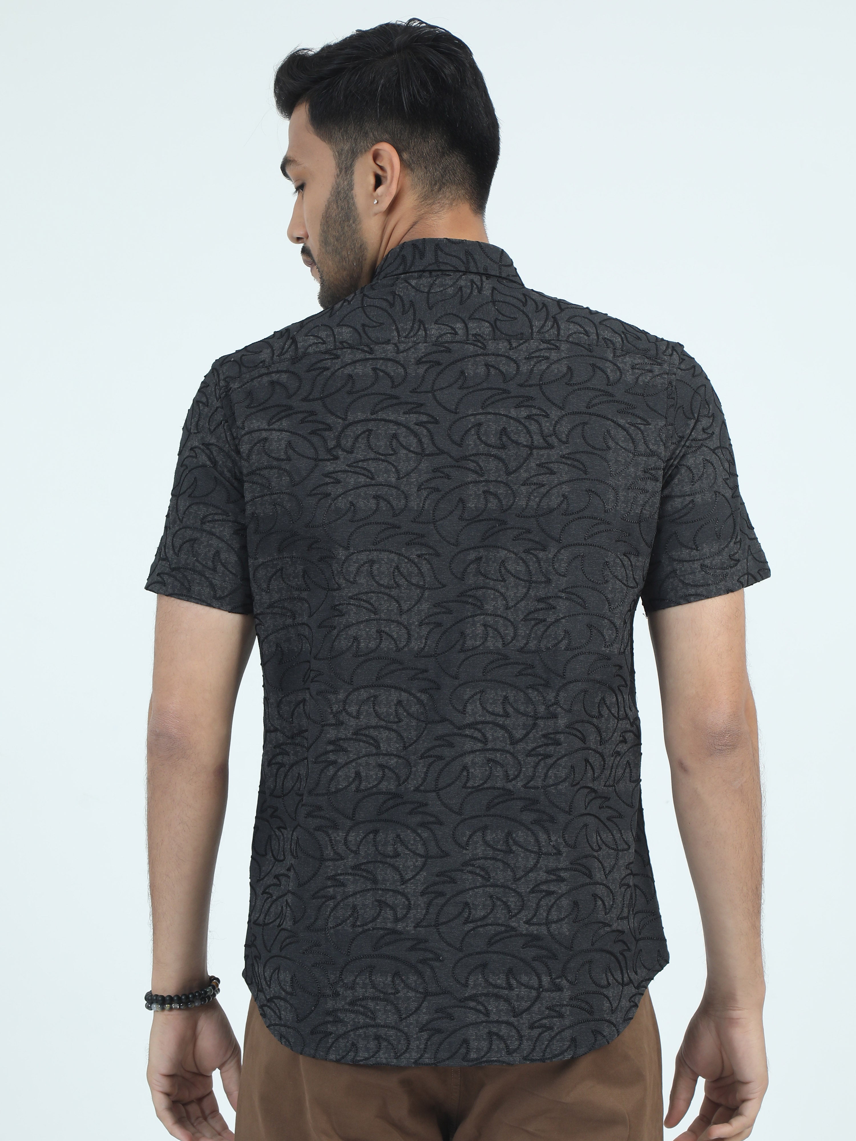 MEN'S BLACK PRINT SLIM FIT SHIRT