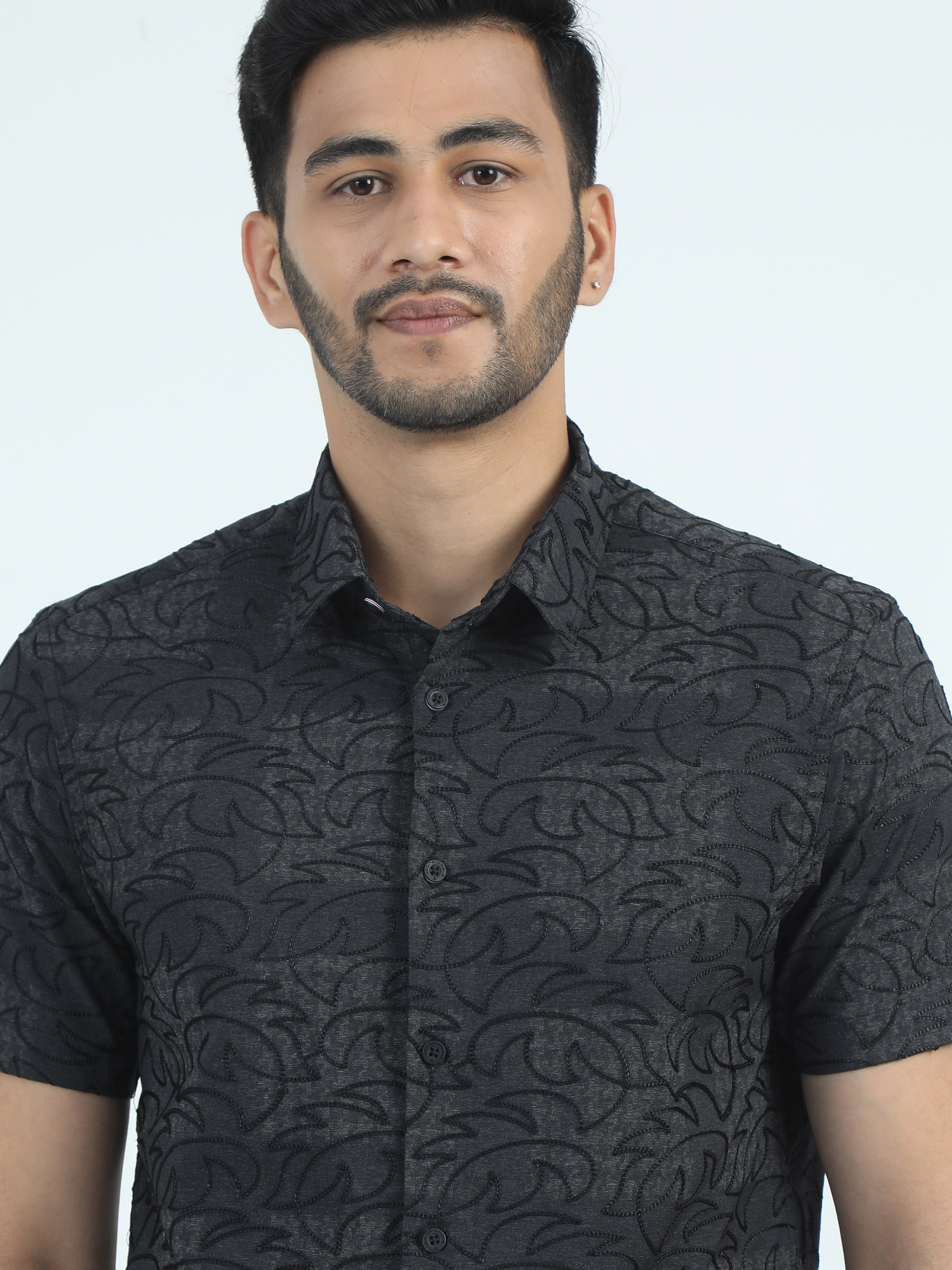 MEN'S BLACK PRINT SLIM FIT SHIRT