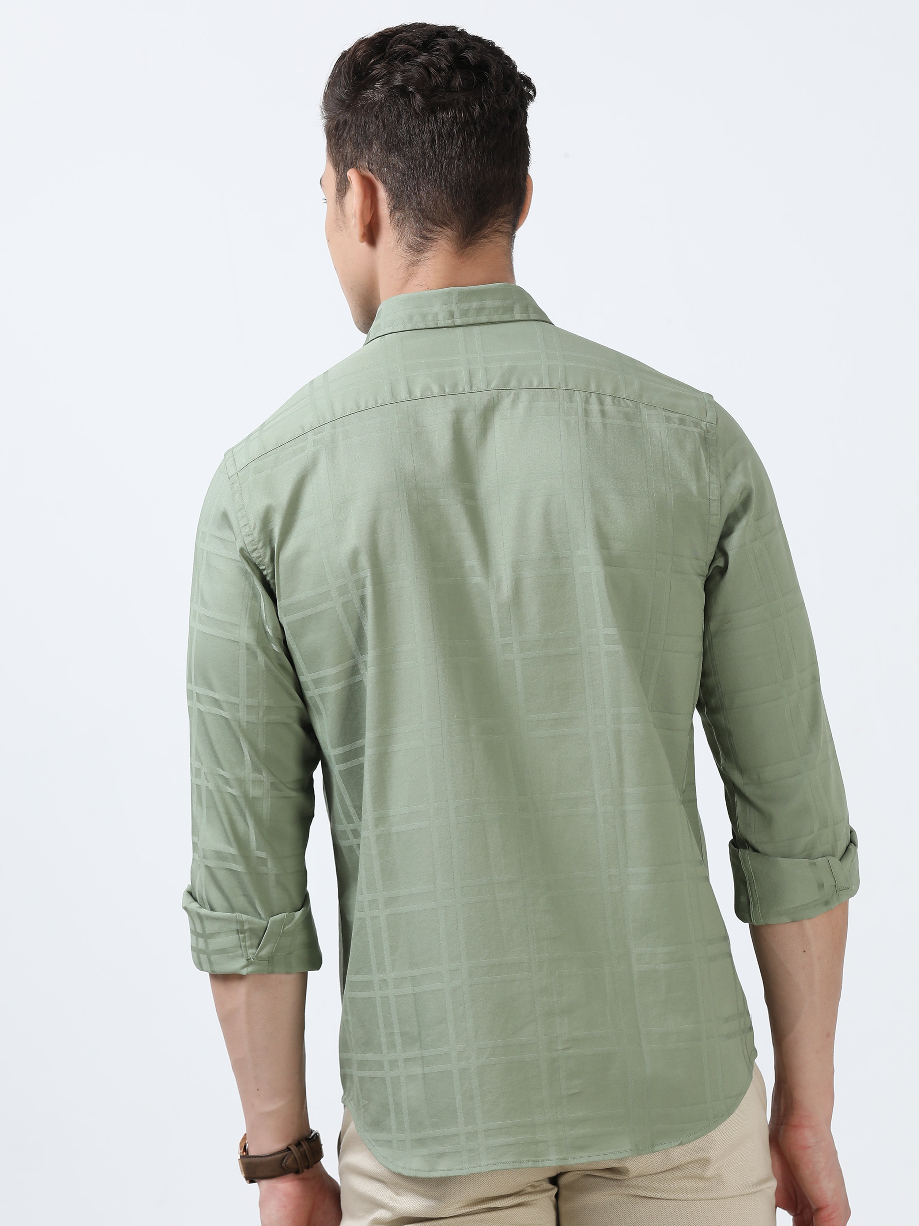 MEN'S LT.GREEN-SOLID SLIM FIT SHIRT