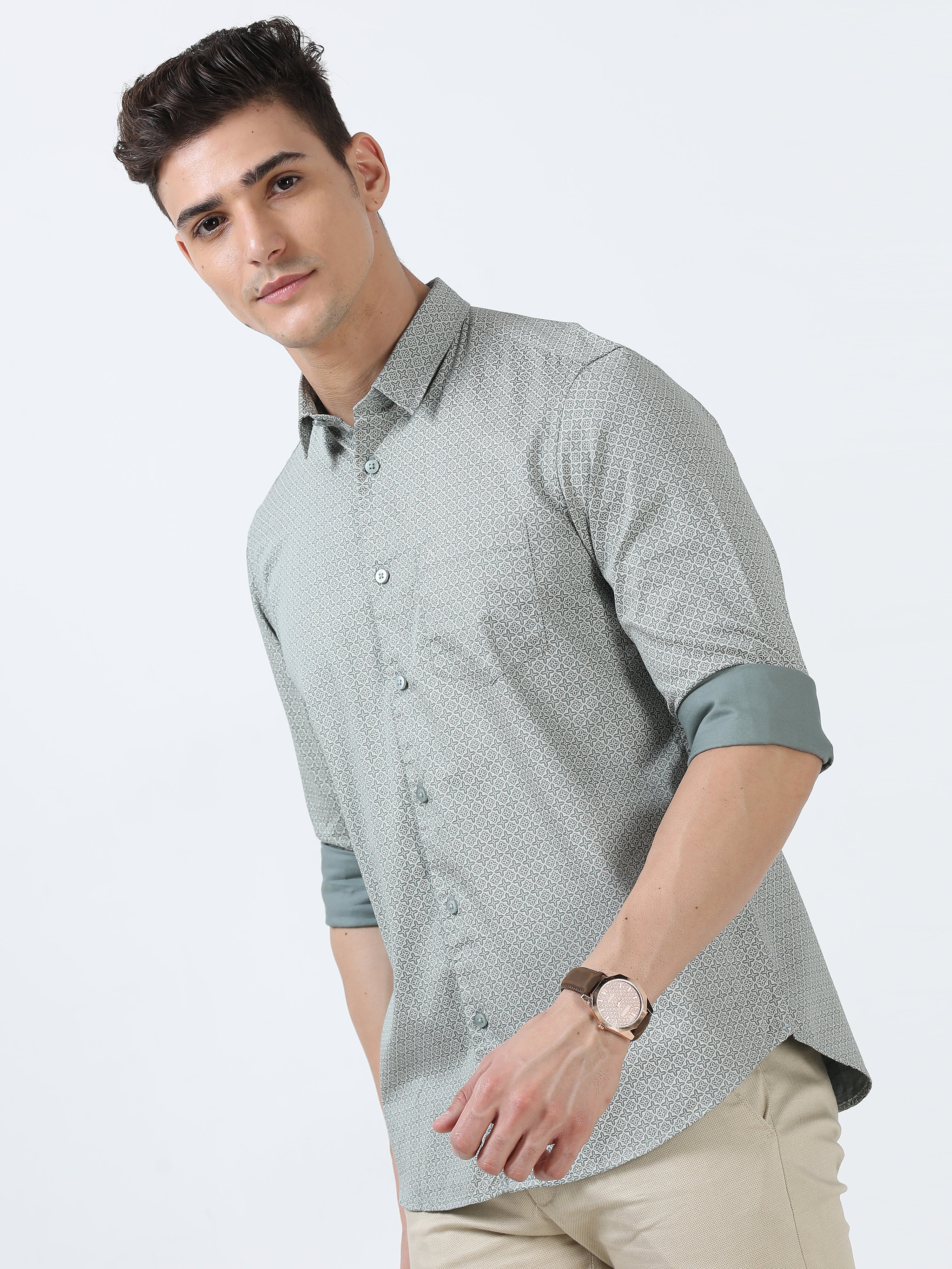 MEN'S DK.GREEN PRINT SLIM FIT SHIRT