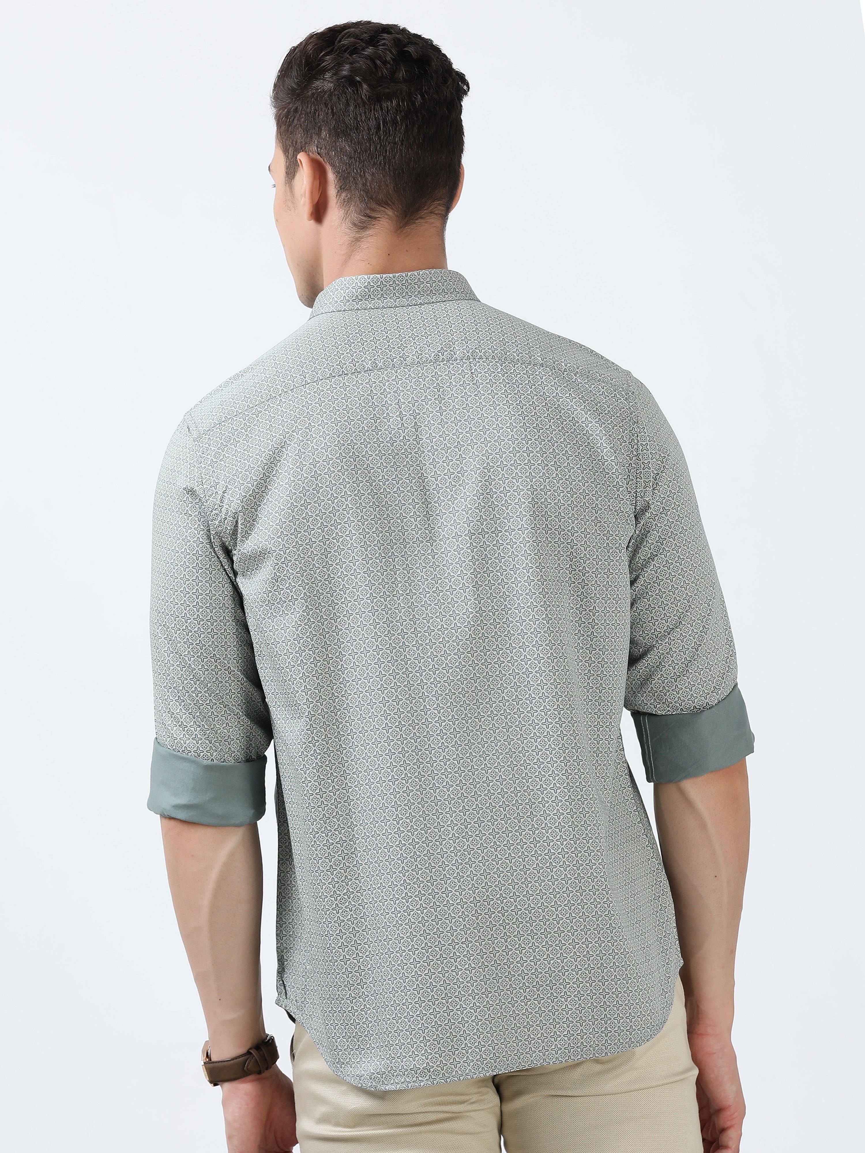 MEN'S DK.GREEN PRINT SLIM FIT SHIRT