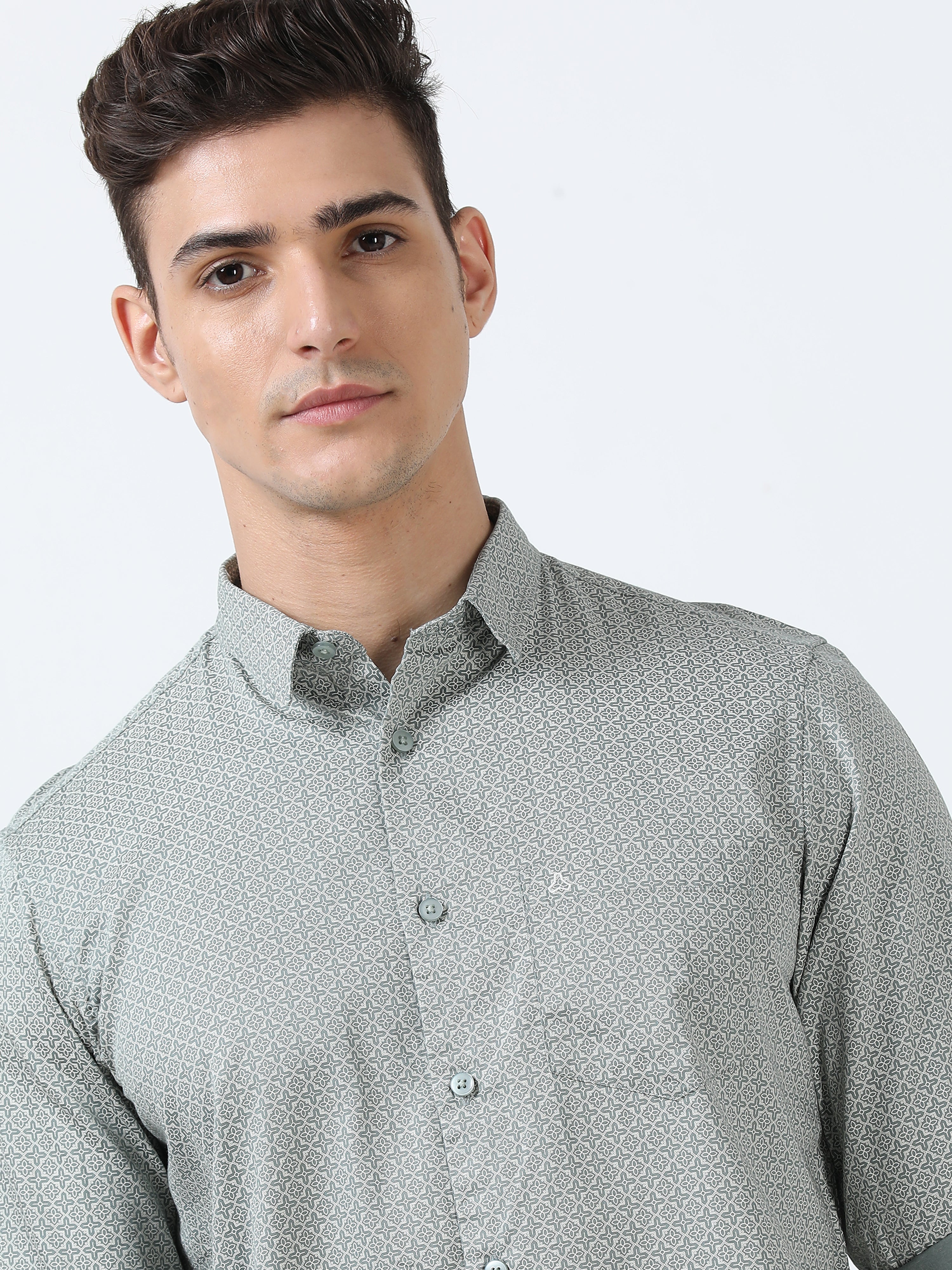 MEN'S DK.GREEN PRINT SLIM FIT SHIRT