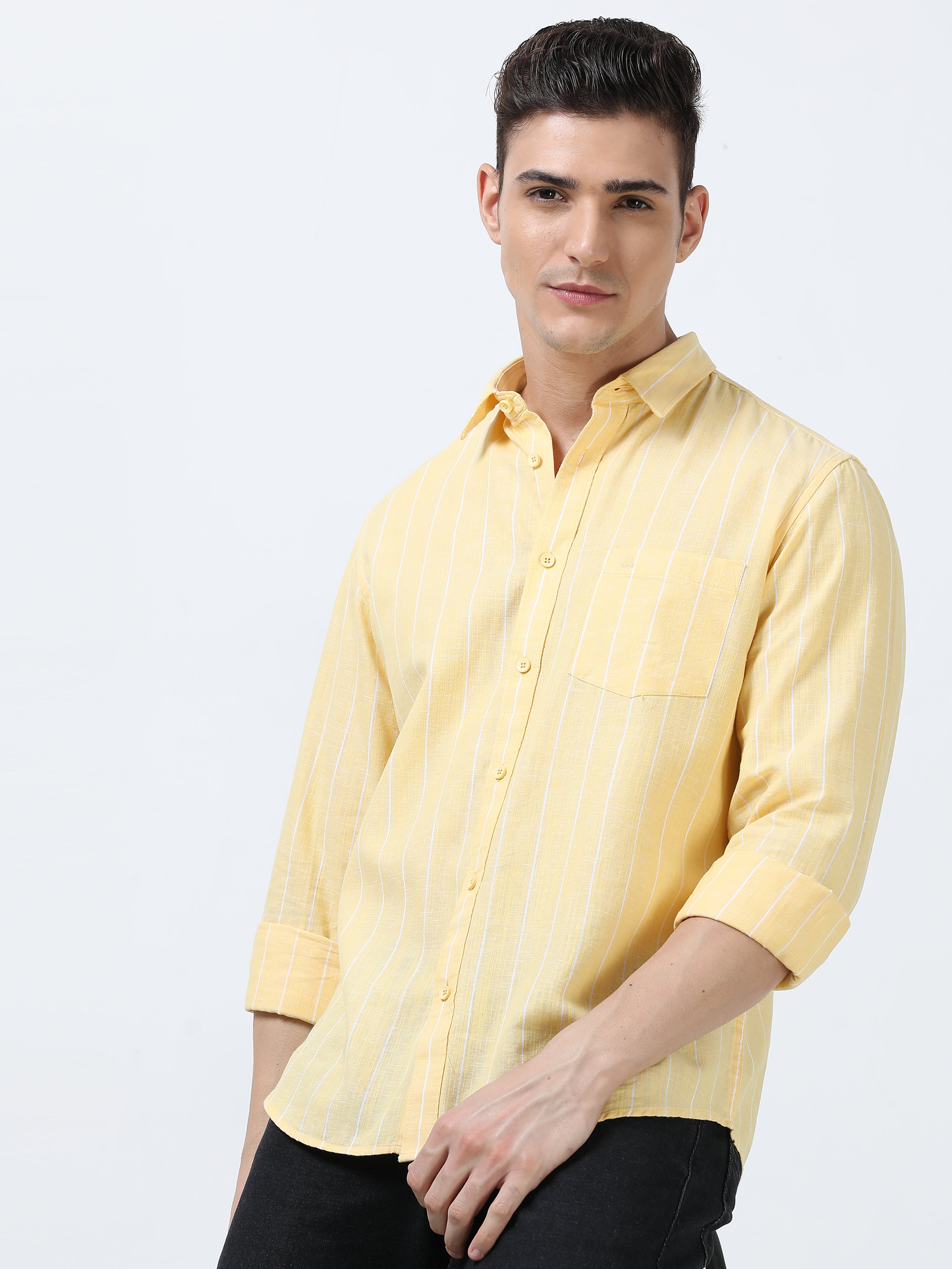 MEN'S YELLOW  STRIPES  SLIM FIT SHIRT