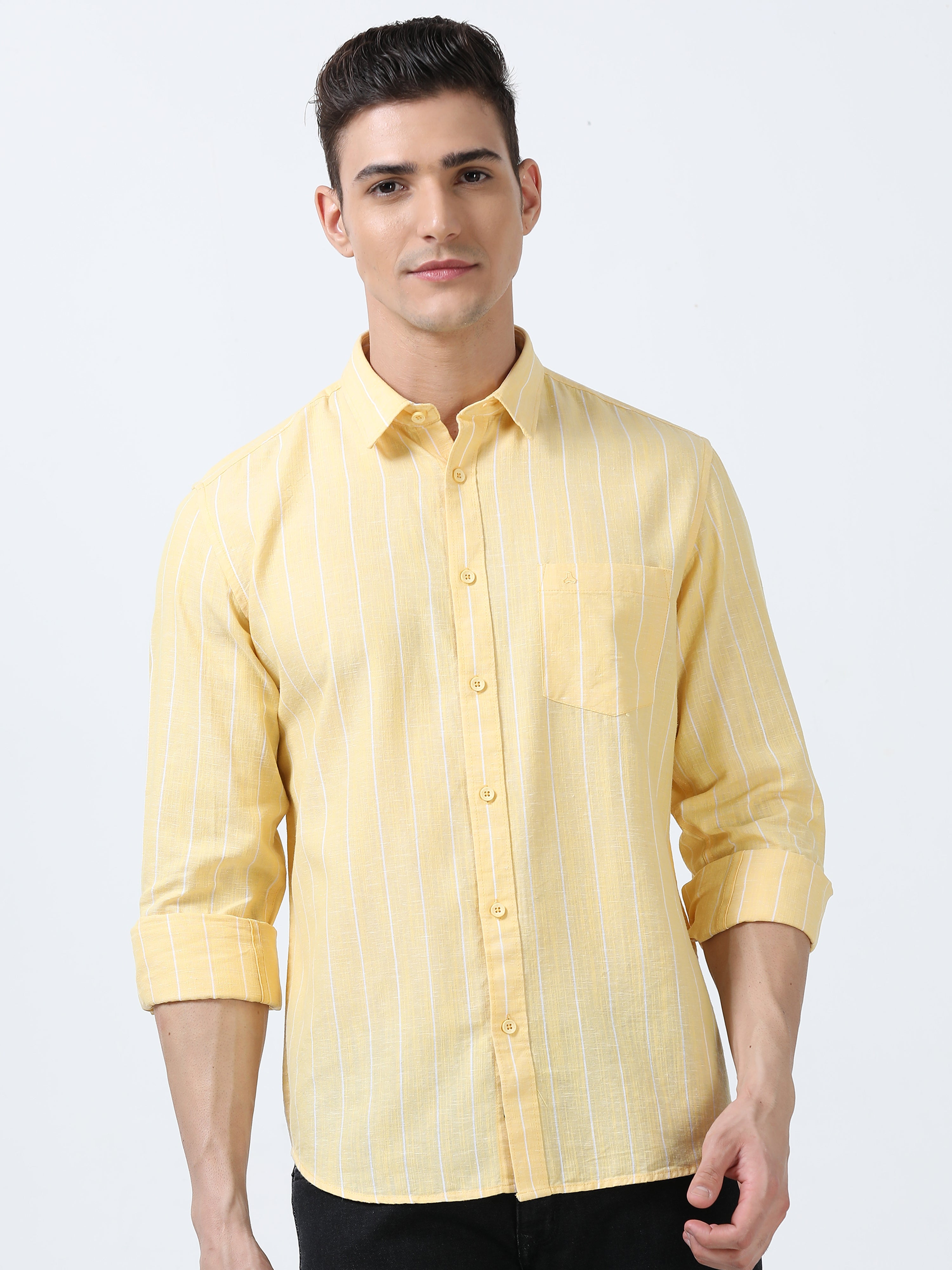 MEN'S YELLOW  STRIPES  SLIM FIT SHIRT