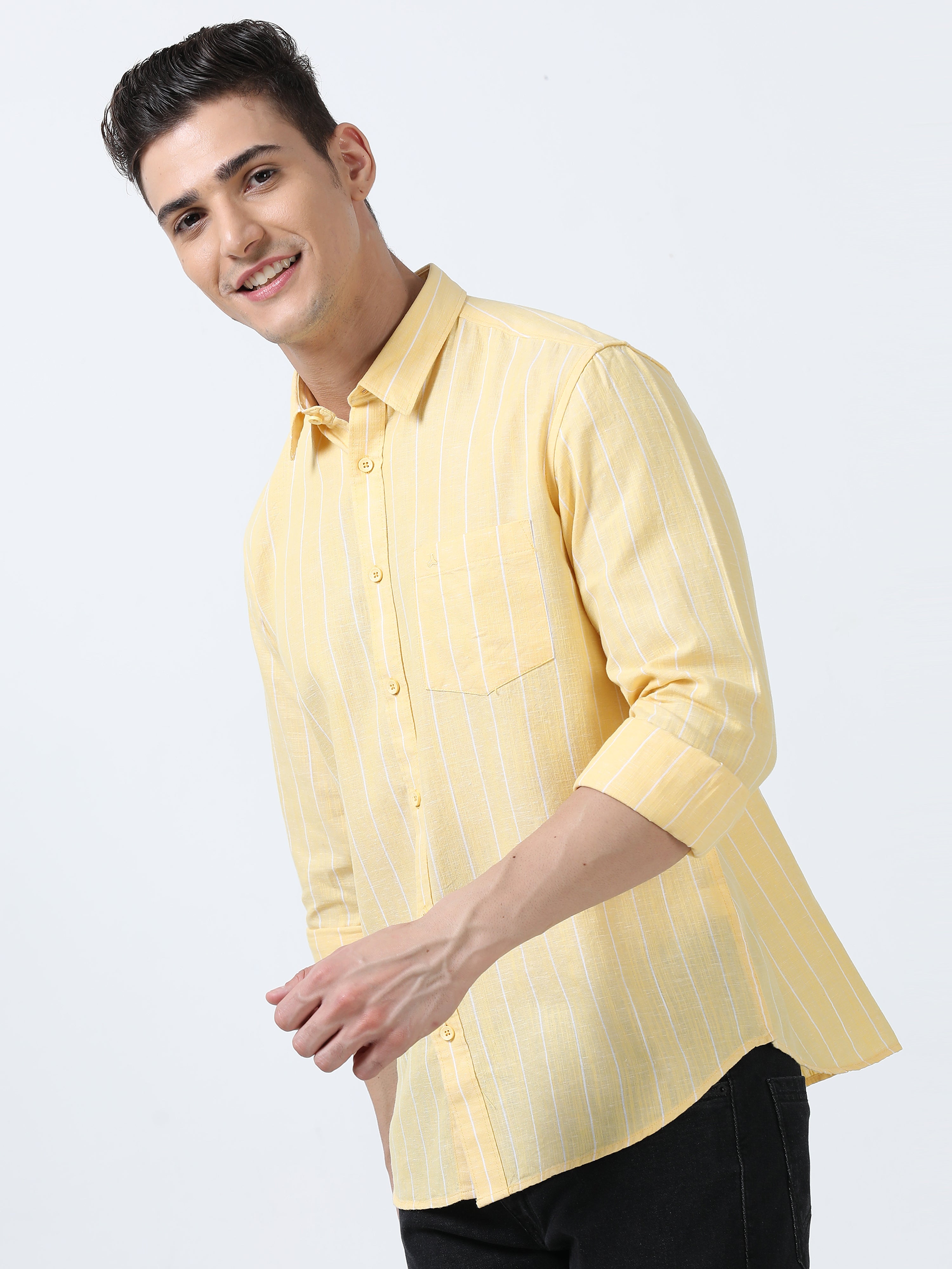 MEN'S YELLOW  STRIPES  SLIM FIT SHIRT