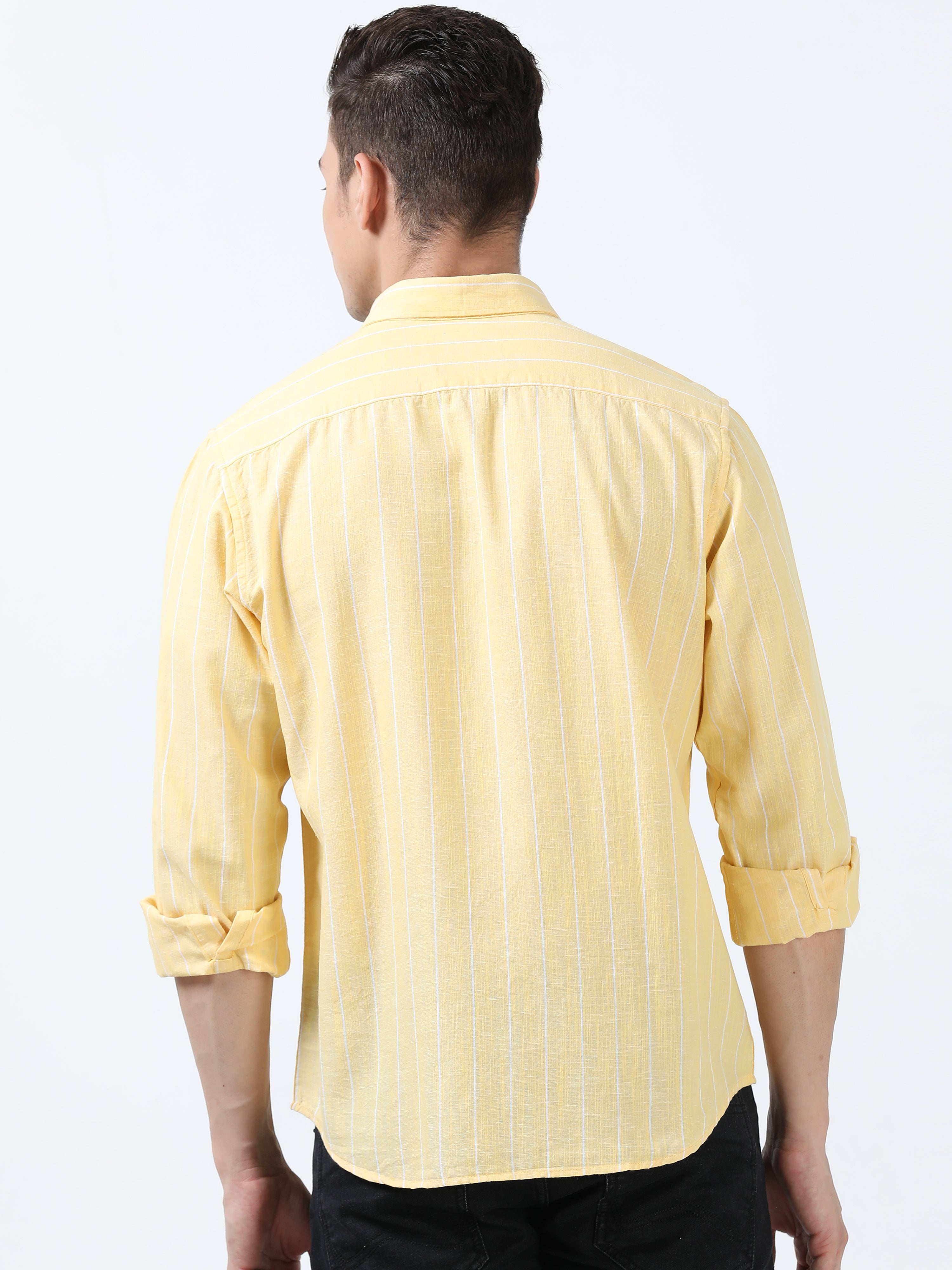 MEN'S YELLOW  STRIPES  SLIM FIT SHIRT