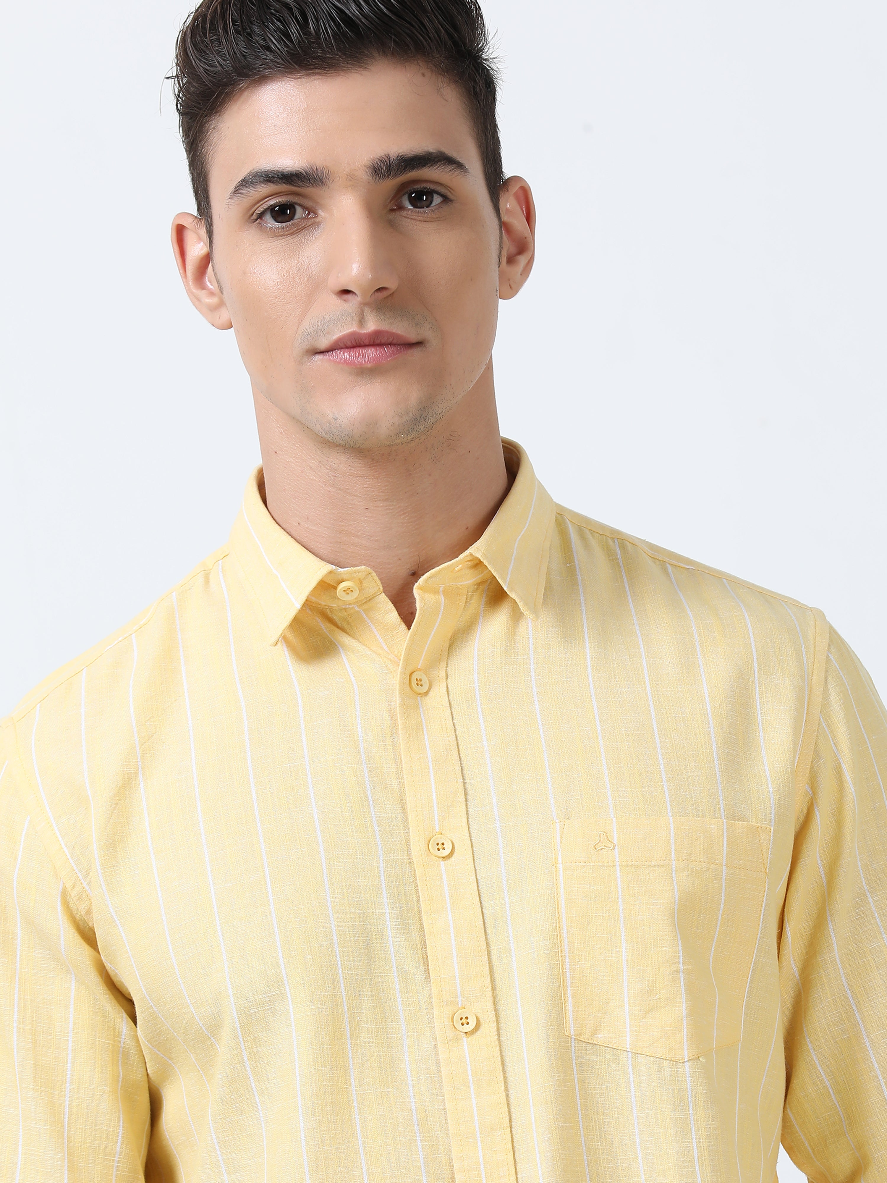 MEN'S YELLOW  STRIPES  SLIM FIT SHIRT