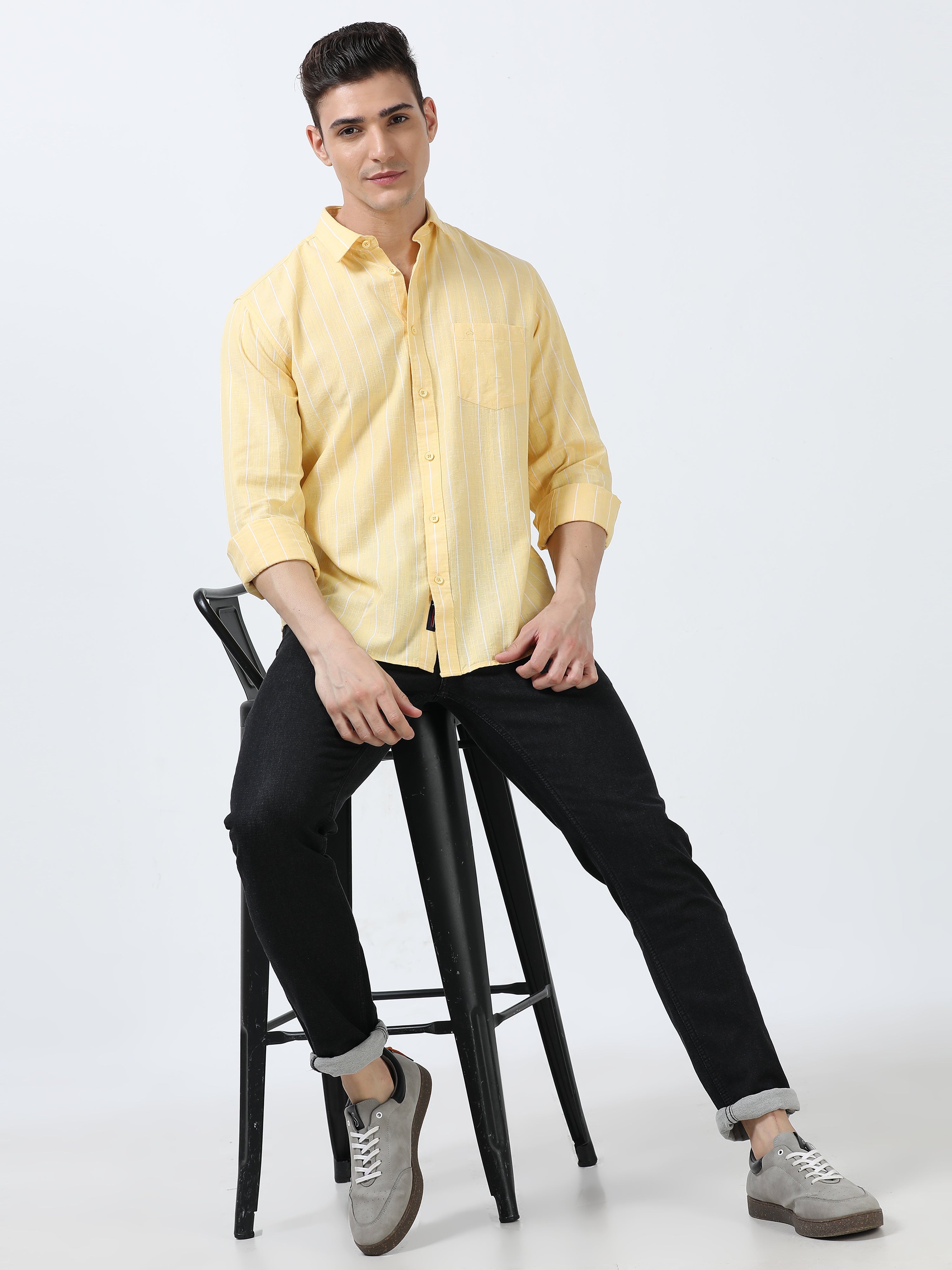 MEN'S YELLOW  STRIPES  SLIM FIT SHIRT