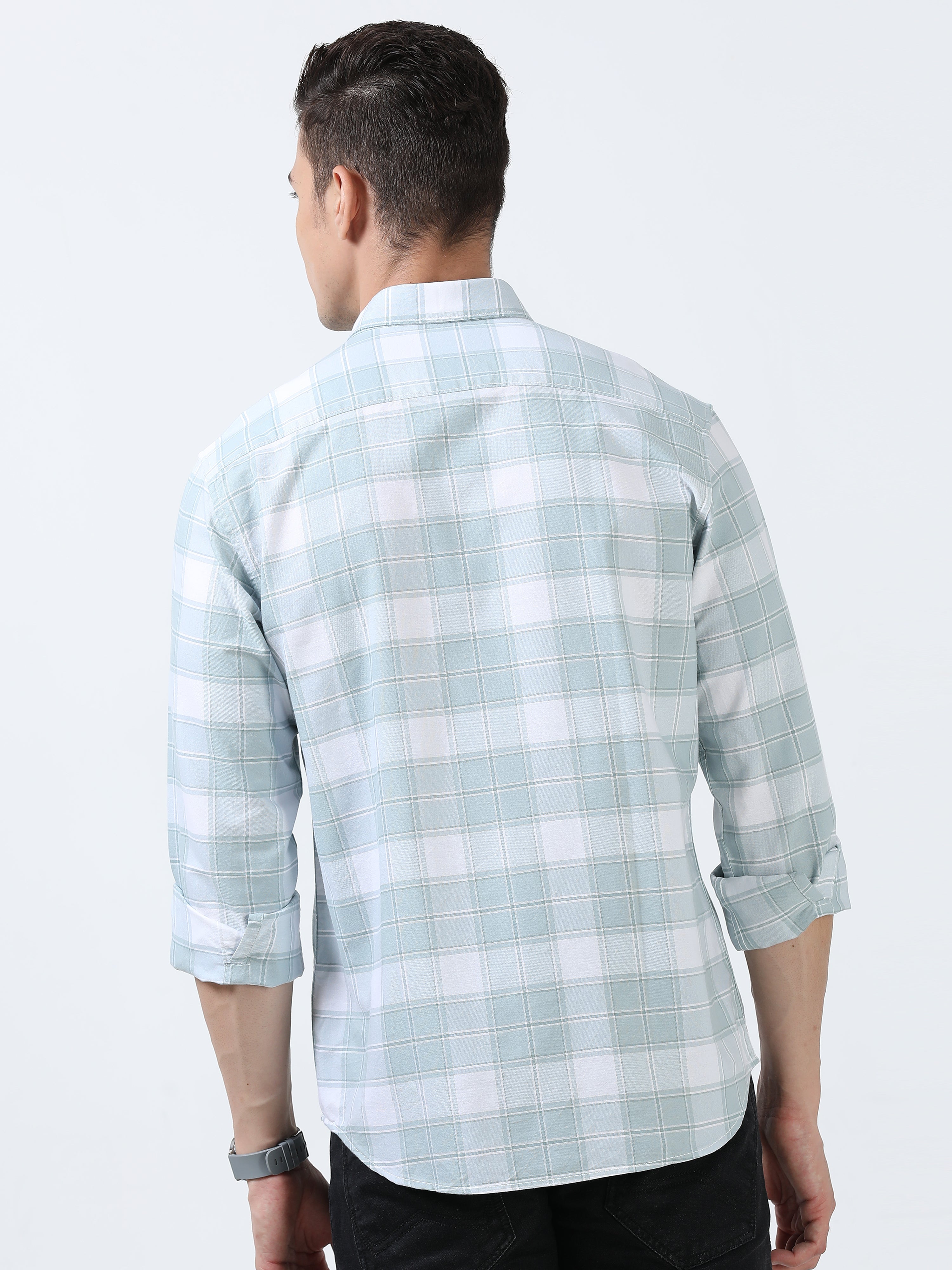 MEN'S LT.GREEN CHECKED  SLIM FIT SHIRT