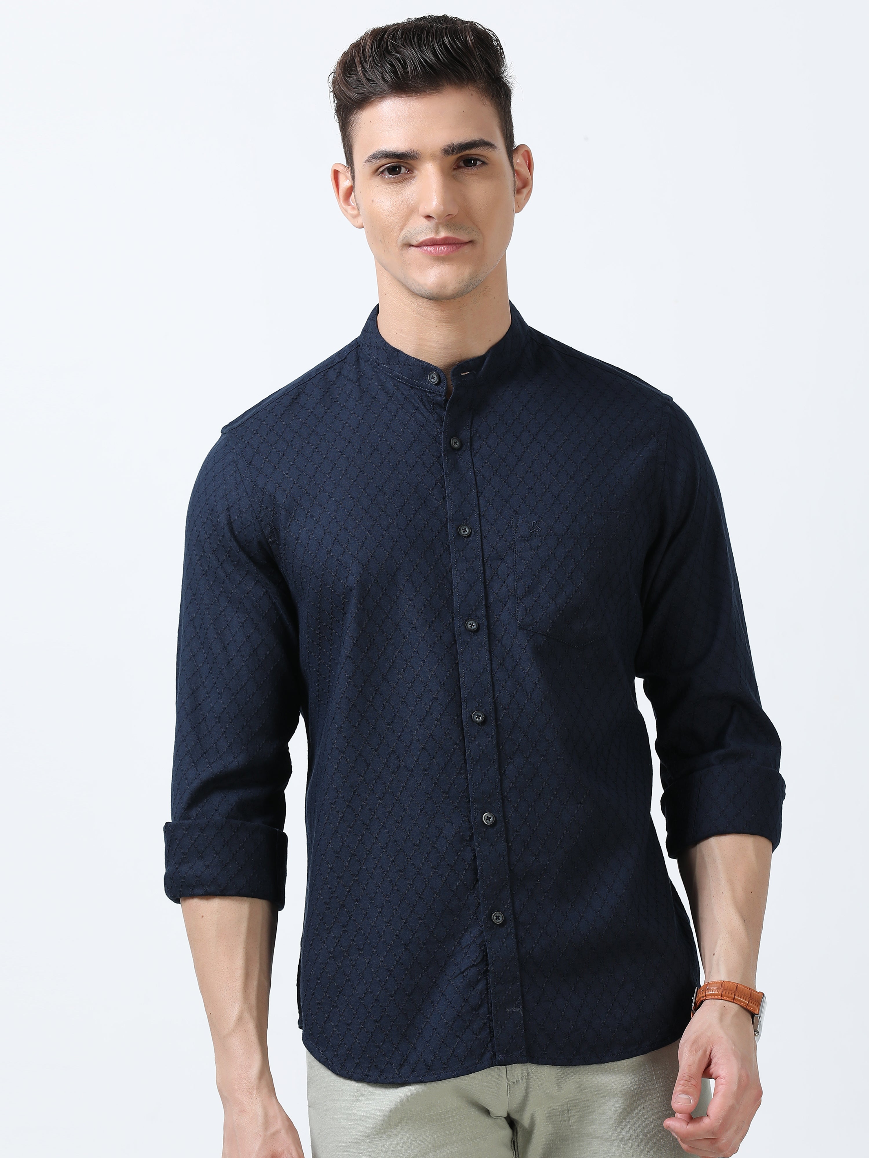 MEN'S INDIGO SOLID SLIM FIT SHIRT