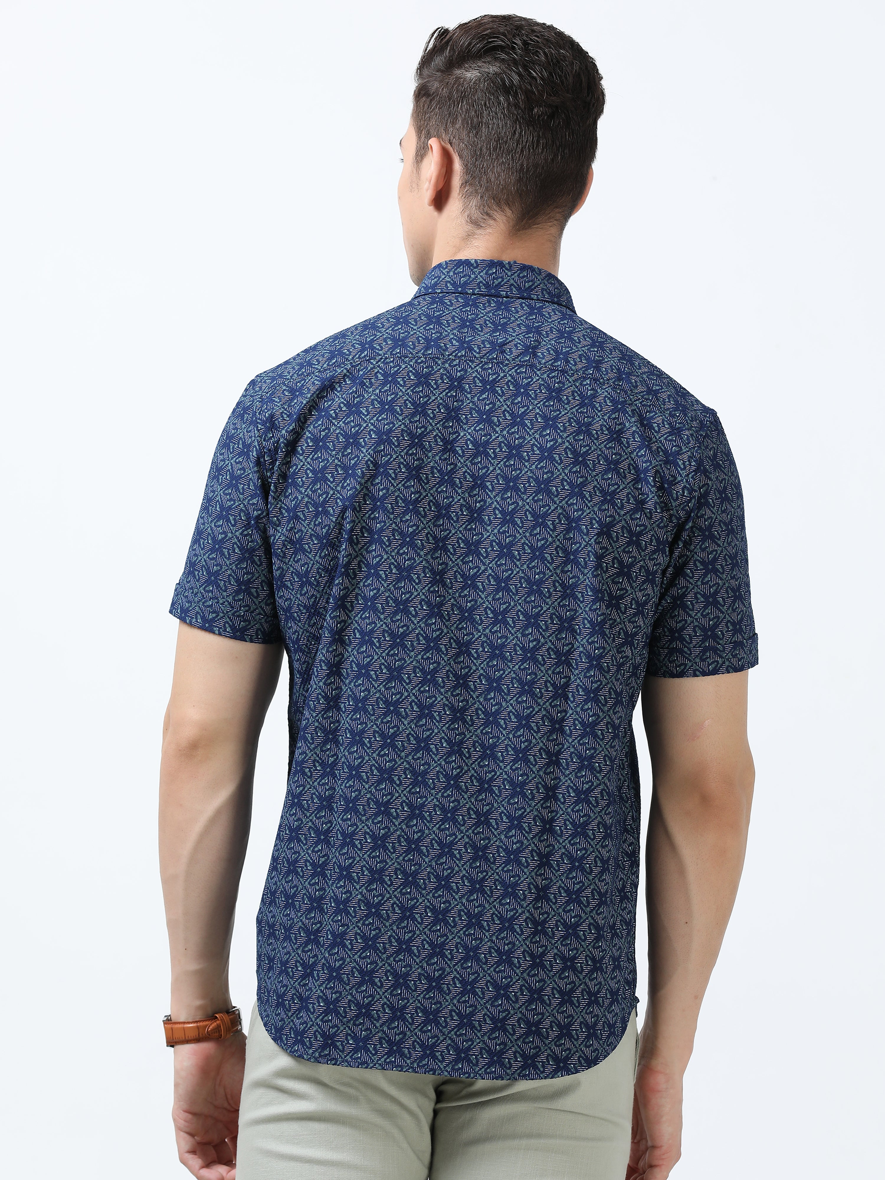 MEN'S NAVY PRINT SLIM FIT SHIRT