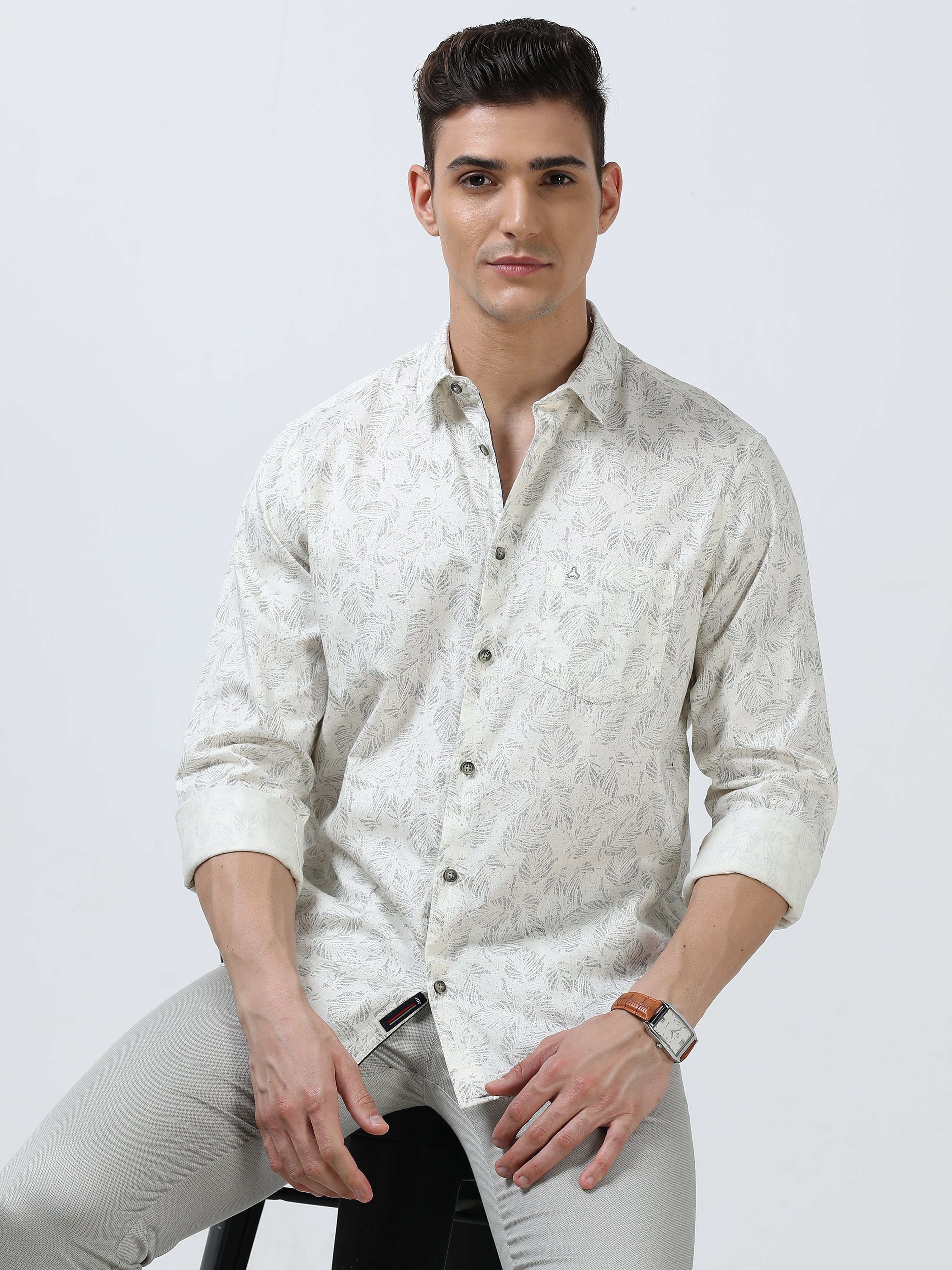 MEN'S WHITE PRINTED SLIM FIT SHIRT