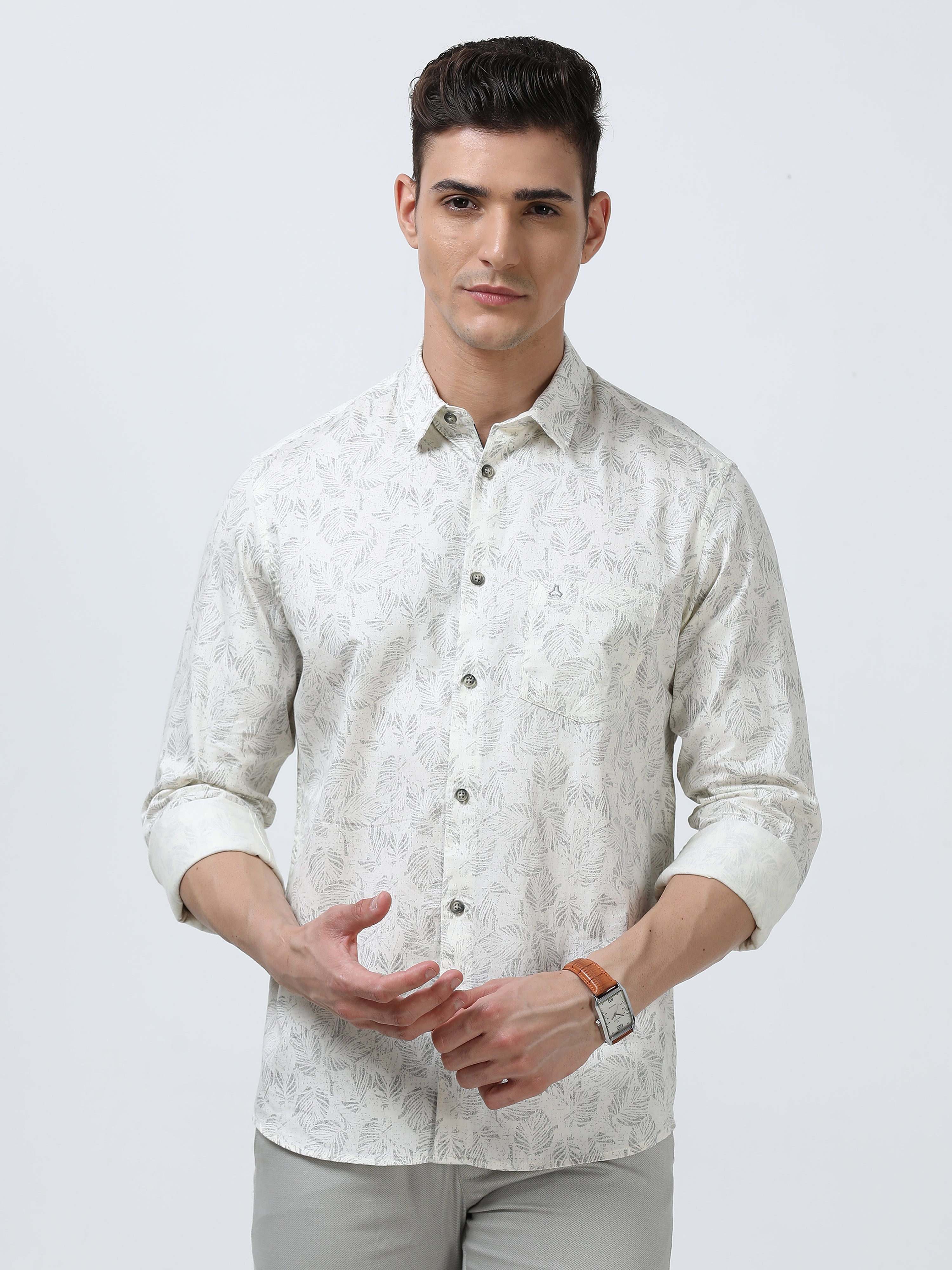 MEN'S WHITE PRINTED SLIM FIT SHIRT