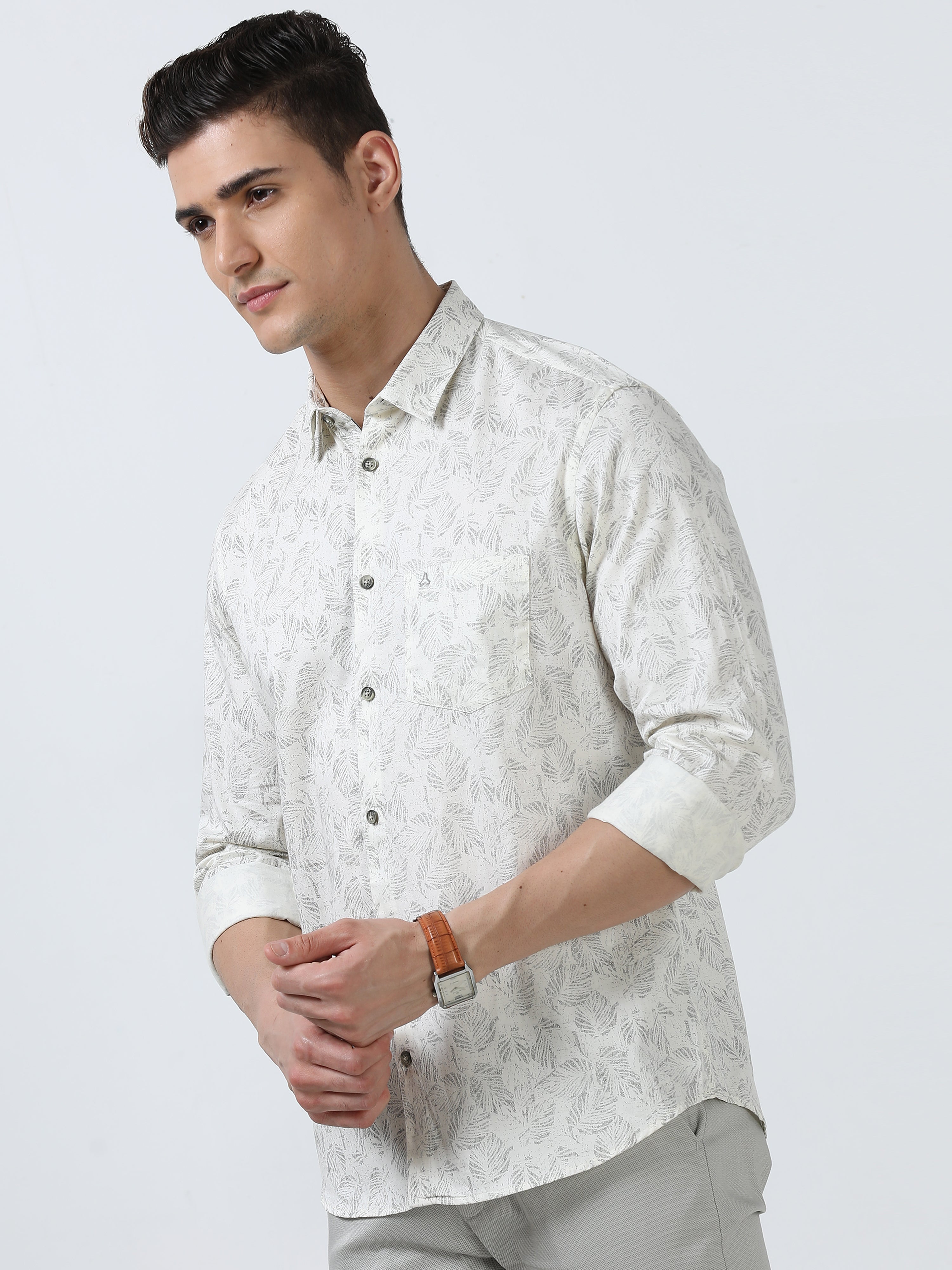 MEN'S WHITE PRINTED SLIM FIT SHIRT