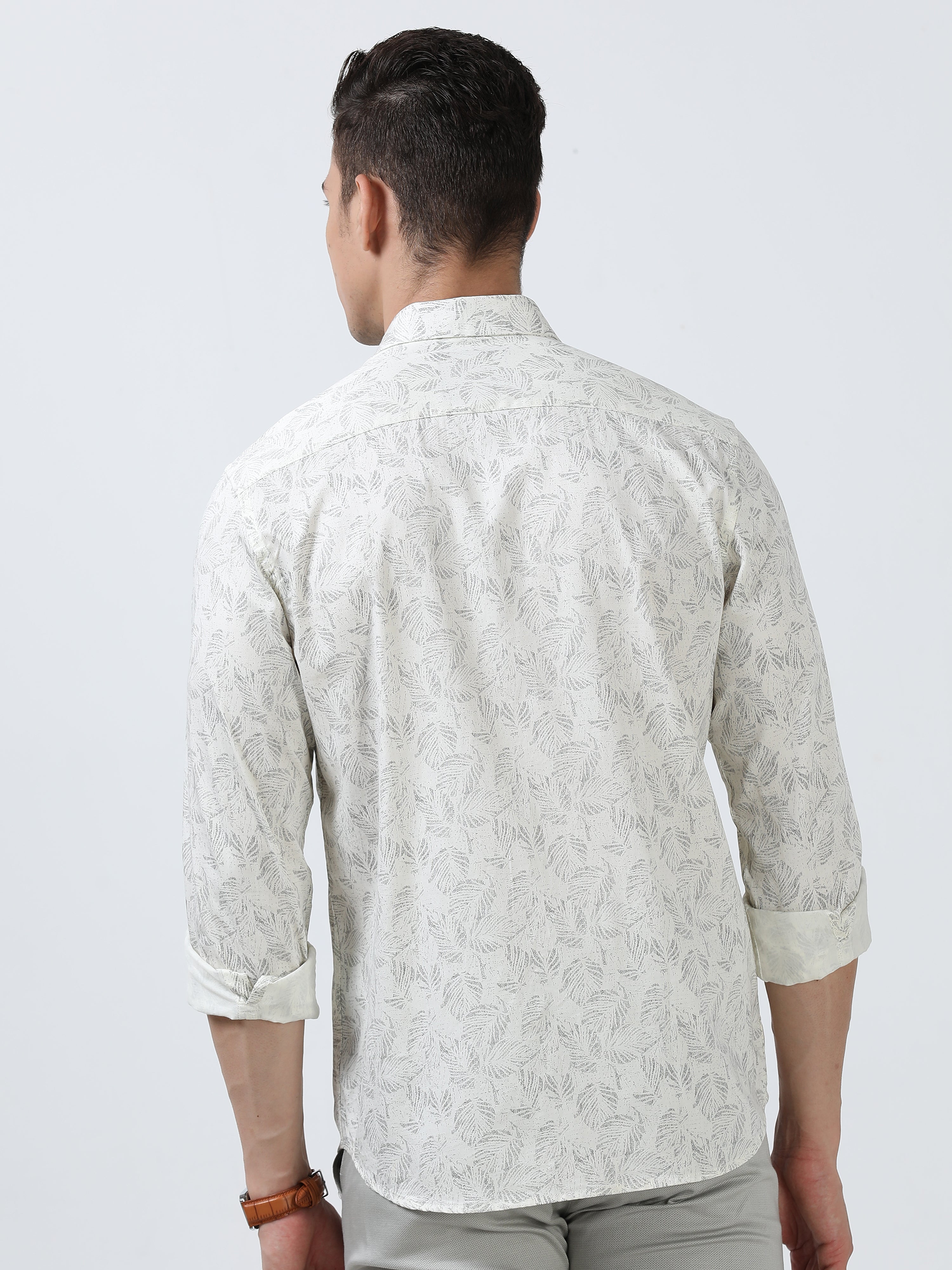 MEN'S WHITE PRINTED SLIM FIT SHIRT