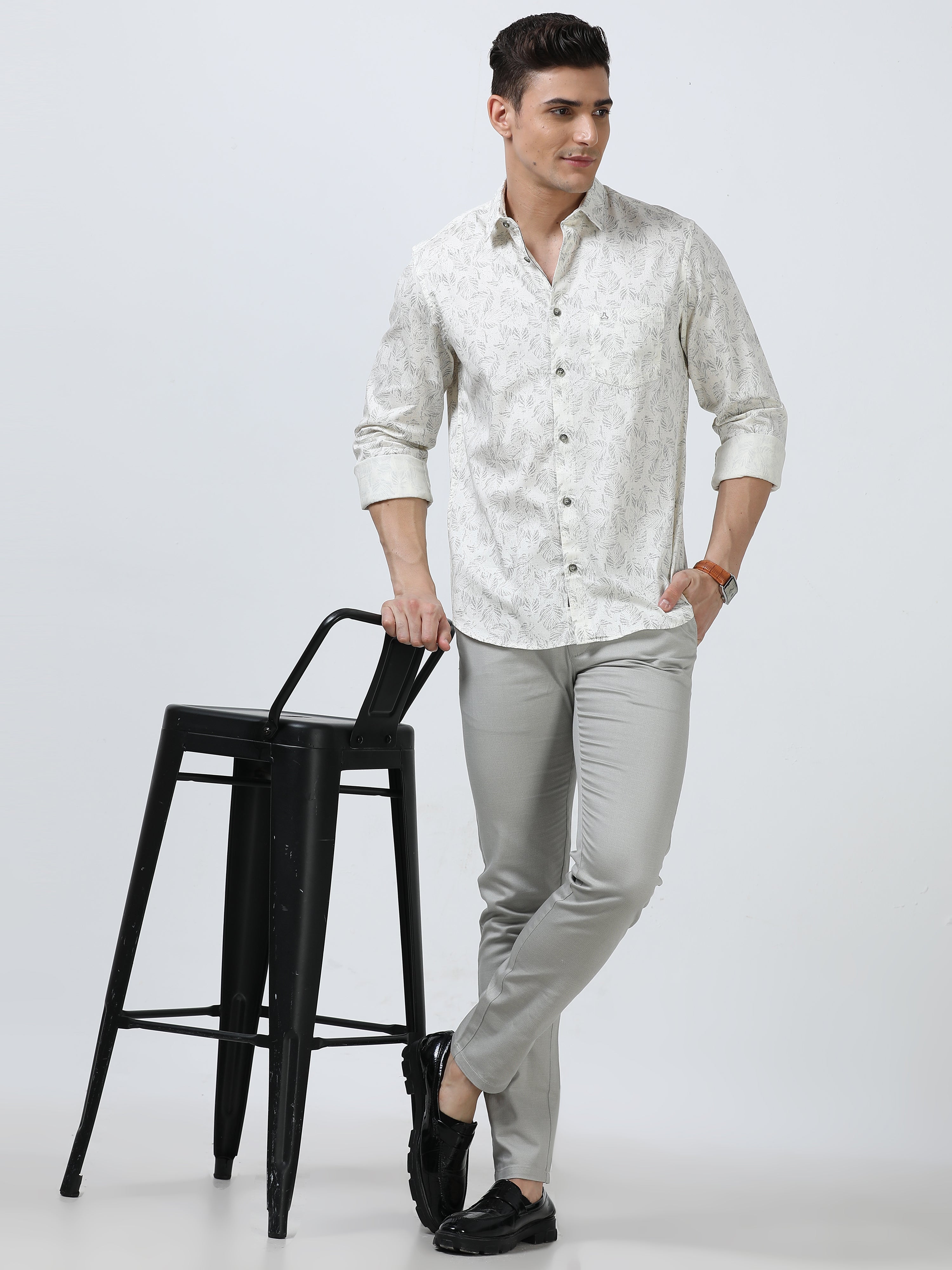 MEN'S WHITE PRINTED SLIM FIT SHIRT