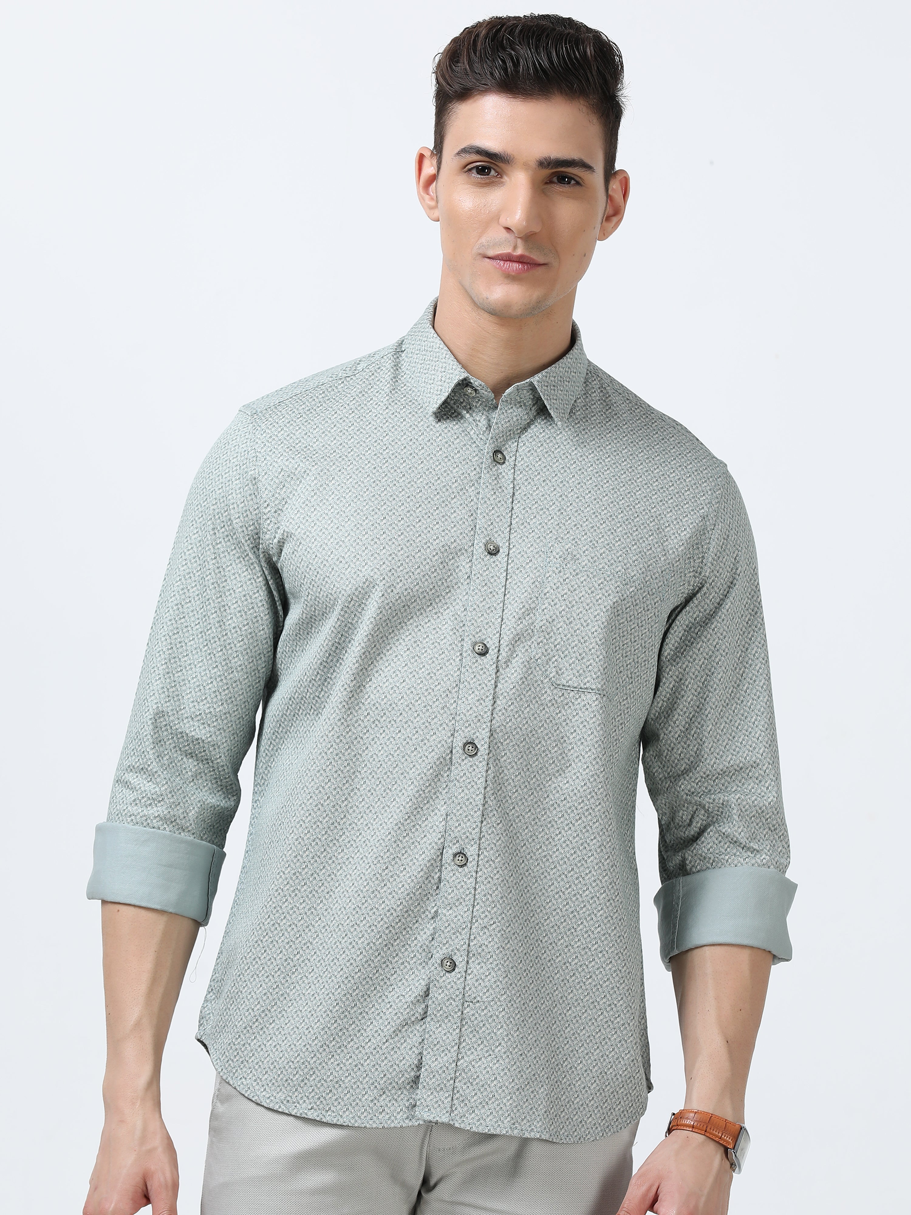 MEN'S GREY PRINTED SLIM FIT SHIRT